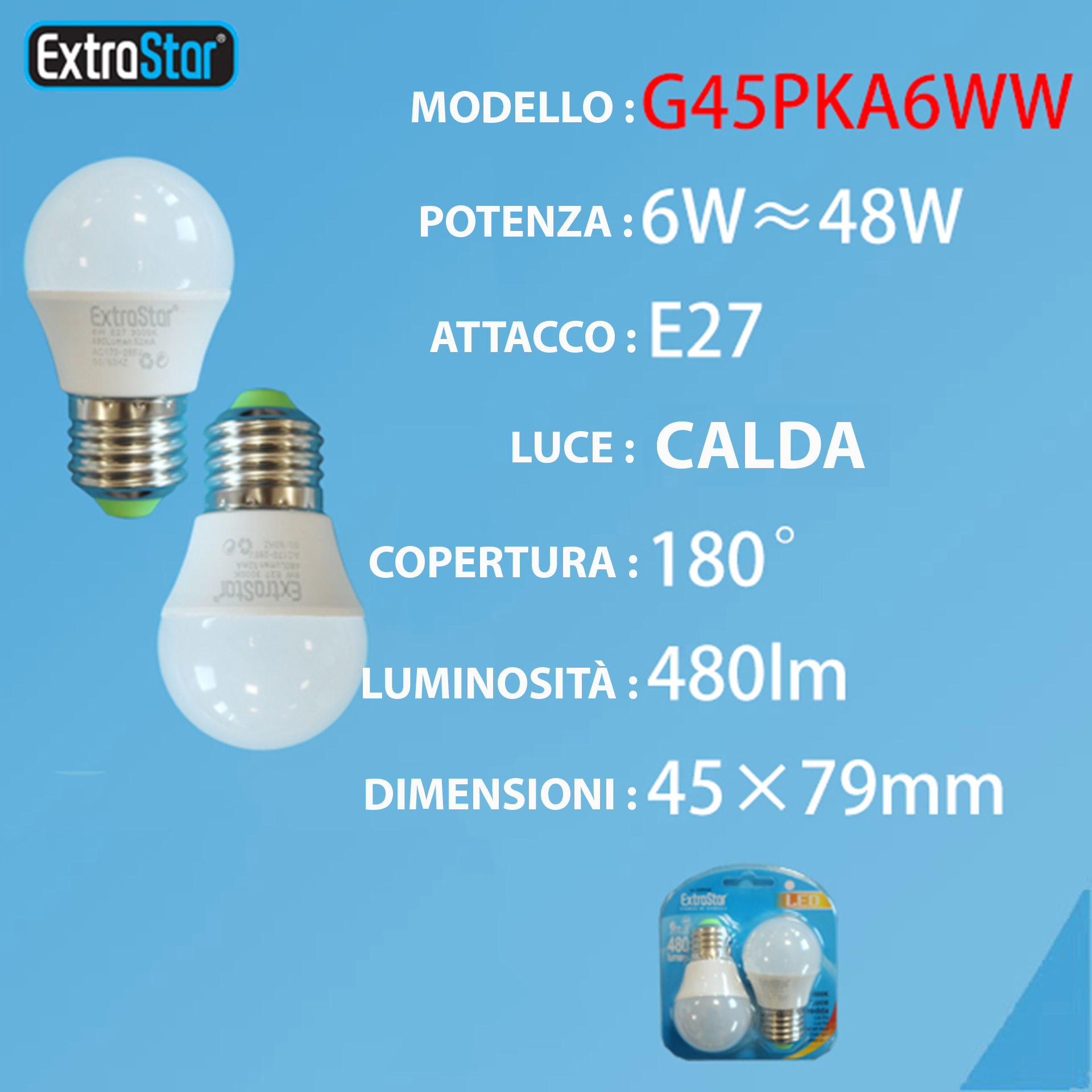 LAMPADINA LED E27 6W 480LM  2PZ LUCE CALDAExtrastar