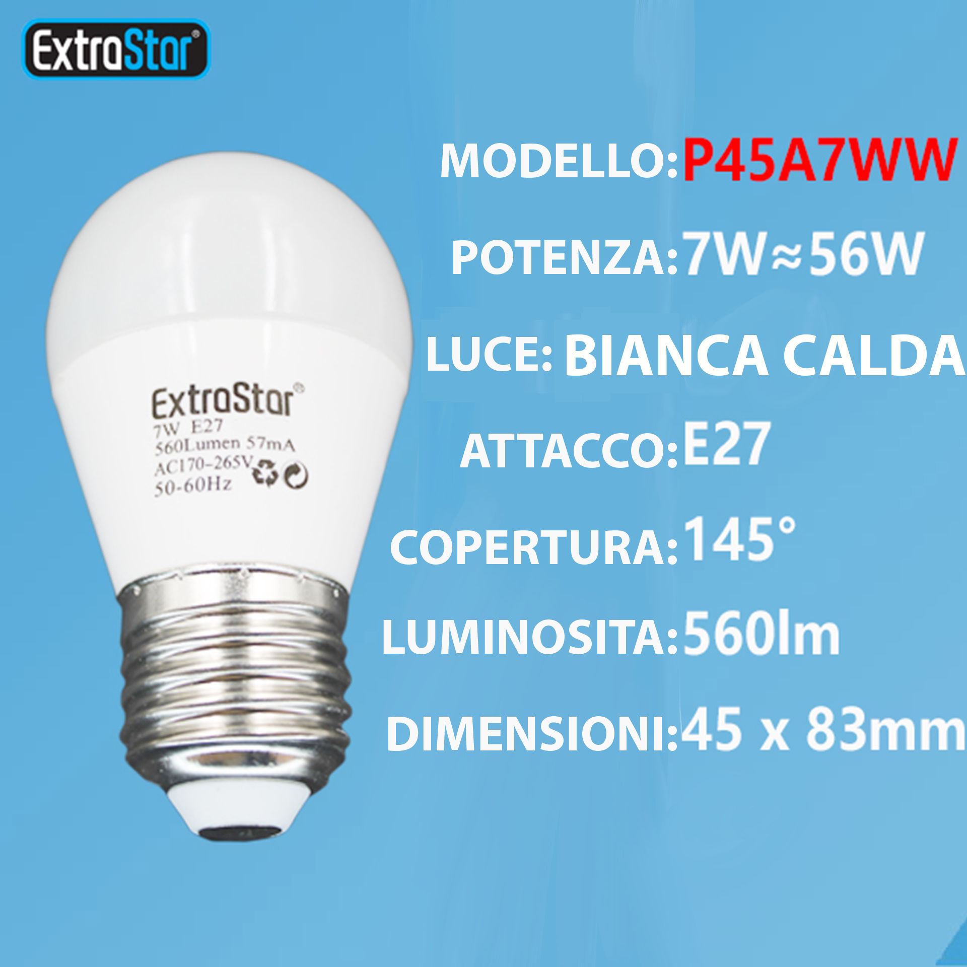 LAMPADINA LED E27 7W 560LM LUCE CALDAExtrastar