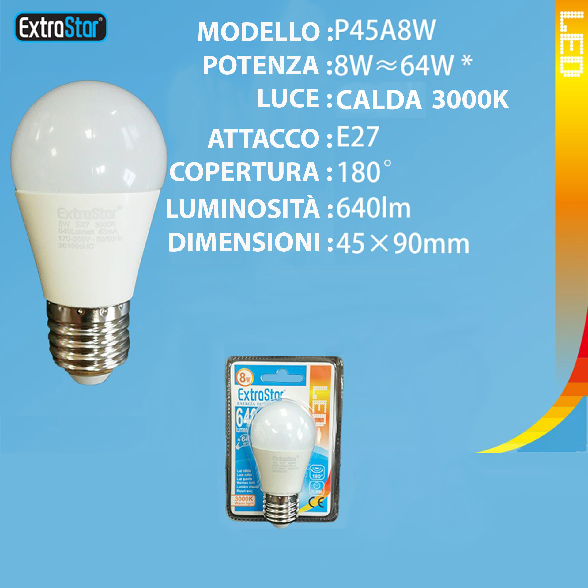 LAMPADINA LED E27 8W 640LM 3000KExtrastar