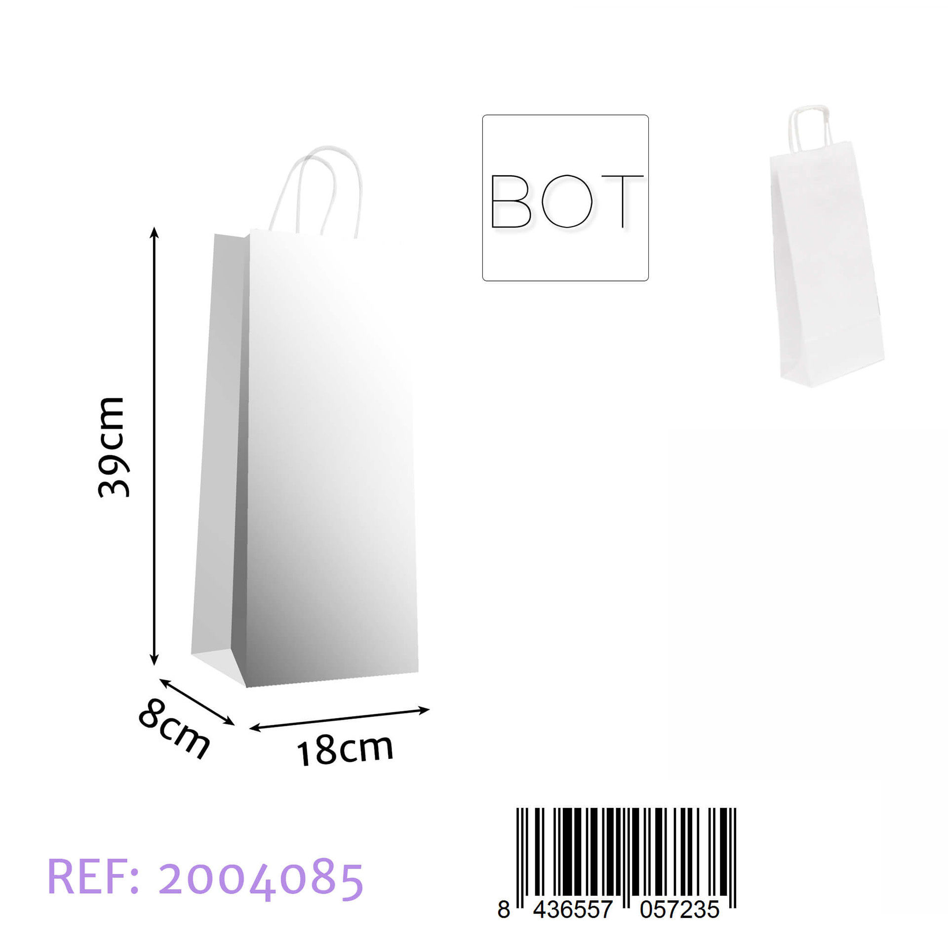 BORSA DI CARTA BIANCA 18*8*39CM 25PZDz