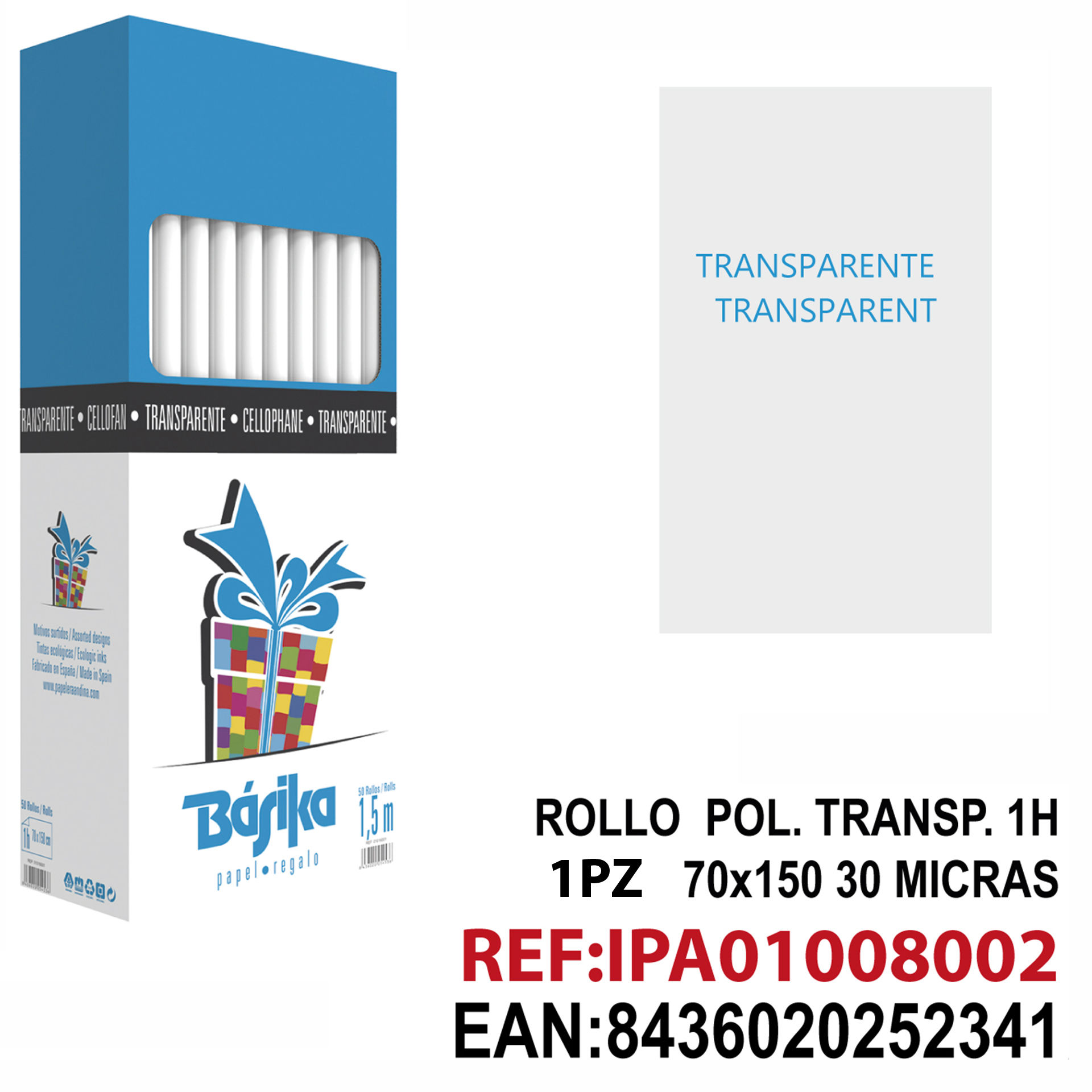 ROLLO POL. TRANSPARENTE 1H 70X150.Dz