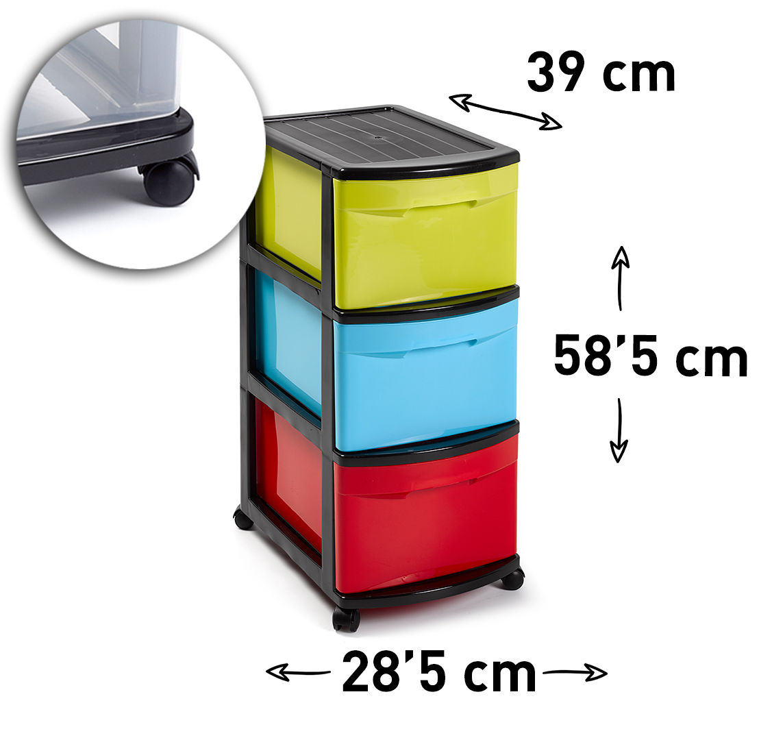 CASSETTIERA 3 CASSETTI CON RUOTE NEGROCOLOR