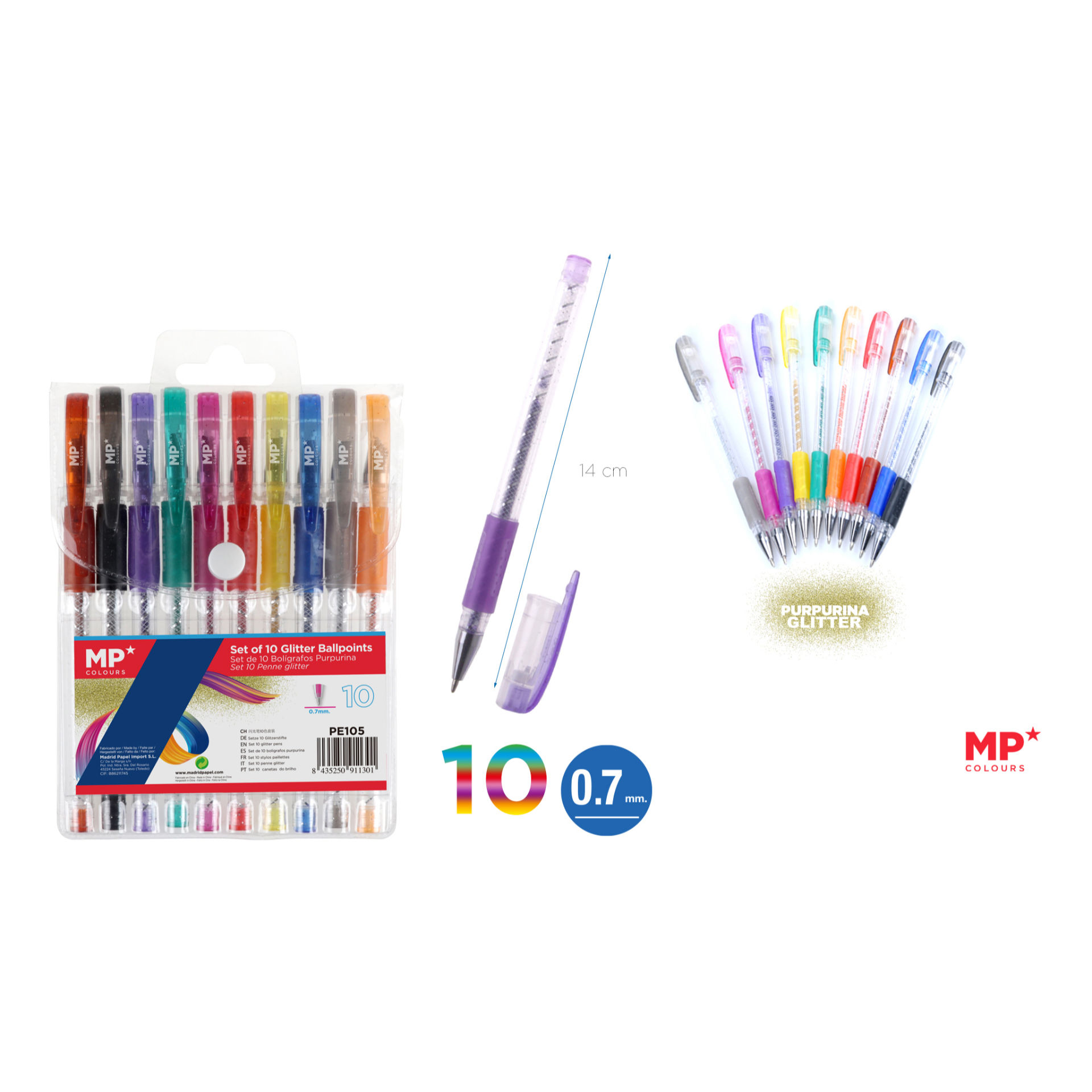 SET PENNE GLITTER DA 10 COLORI MP