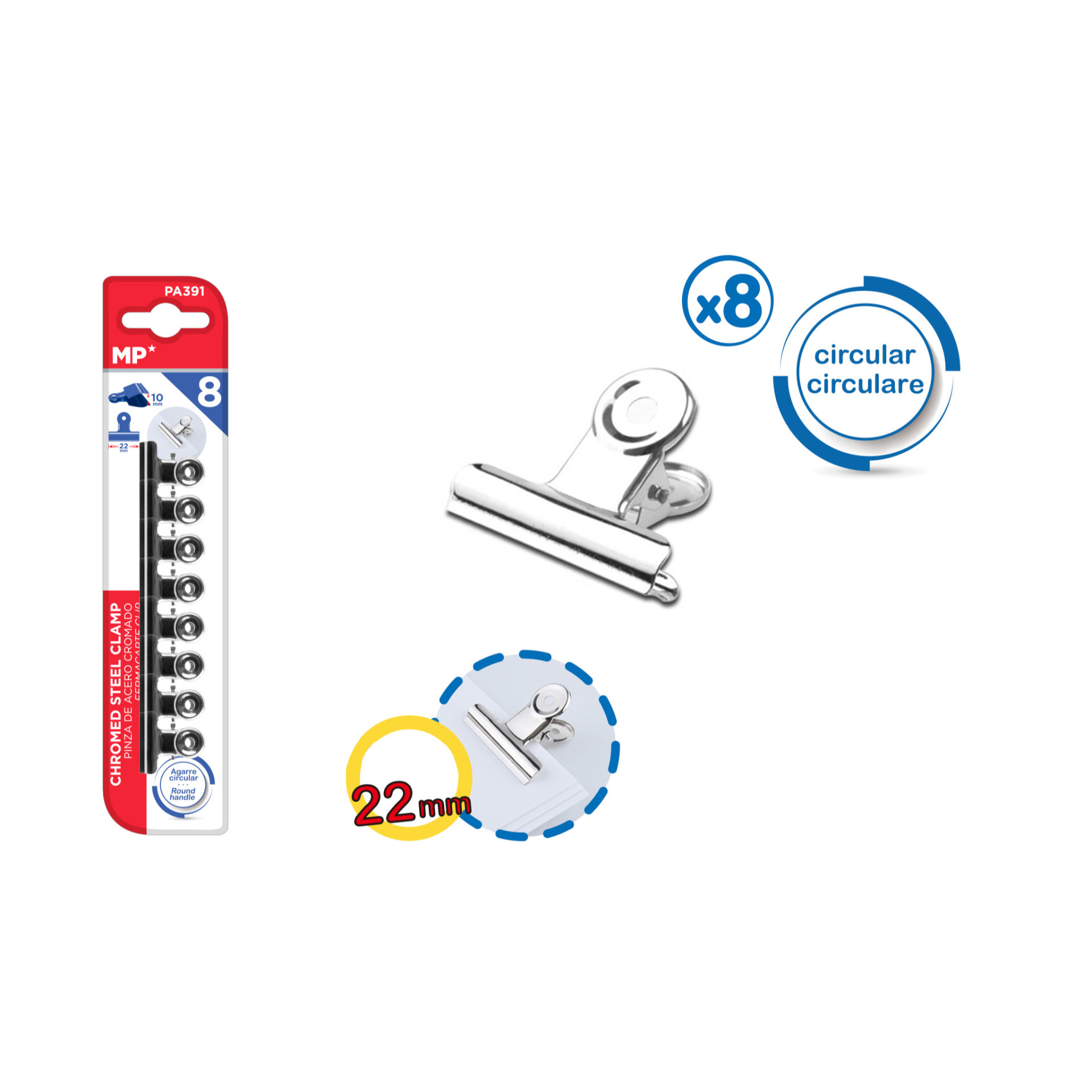 PINZE IN ACCIAIO CROMATO 22MM 8PEZZI MP