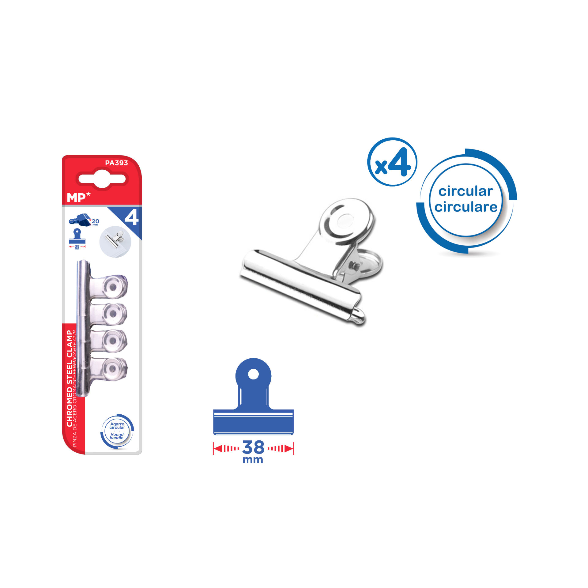 PINZE IN ACCIAIO CROMATO 38MM 4PEZZI MP