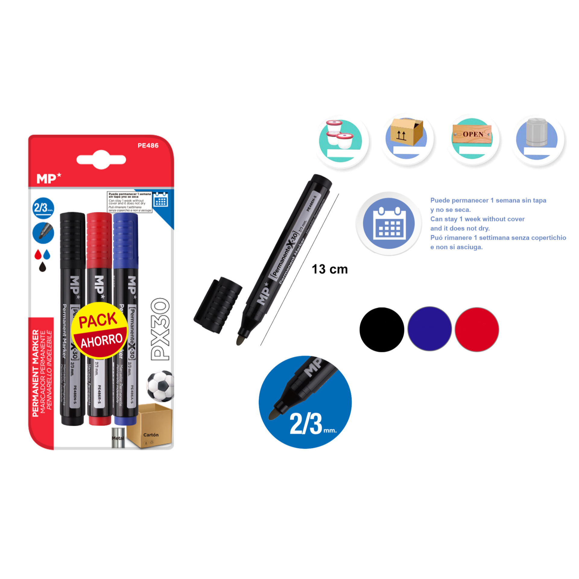 MARCATORE PERMANENTE 3 PEZZI PACK RISPARMIO MPMp