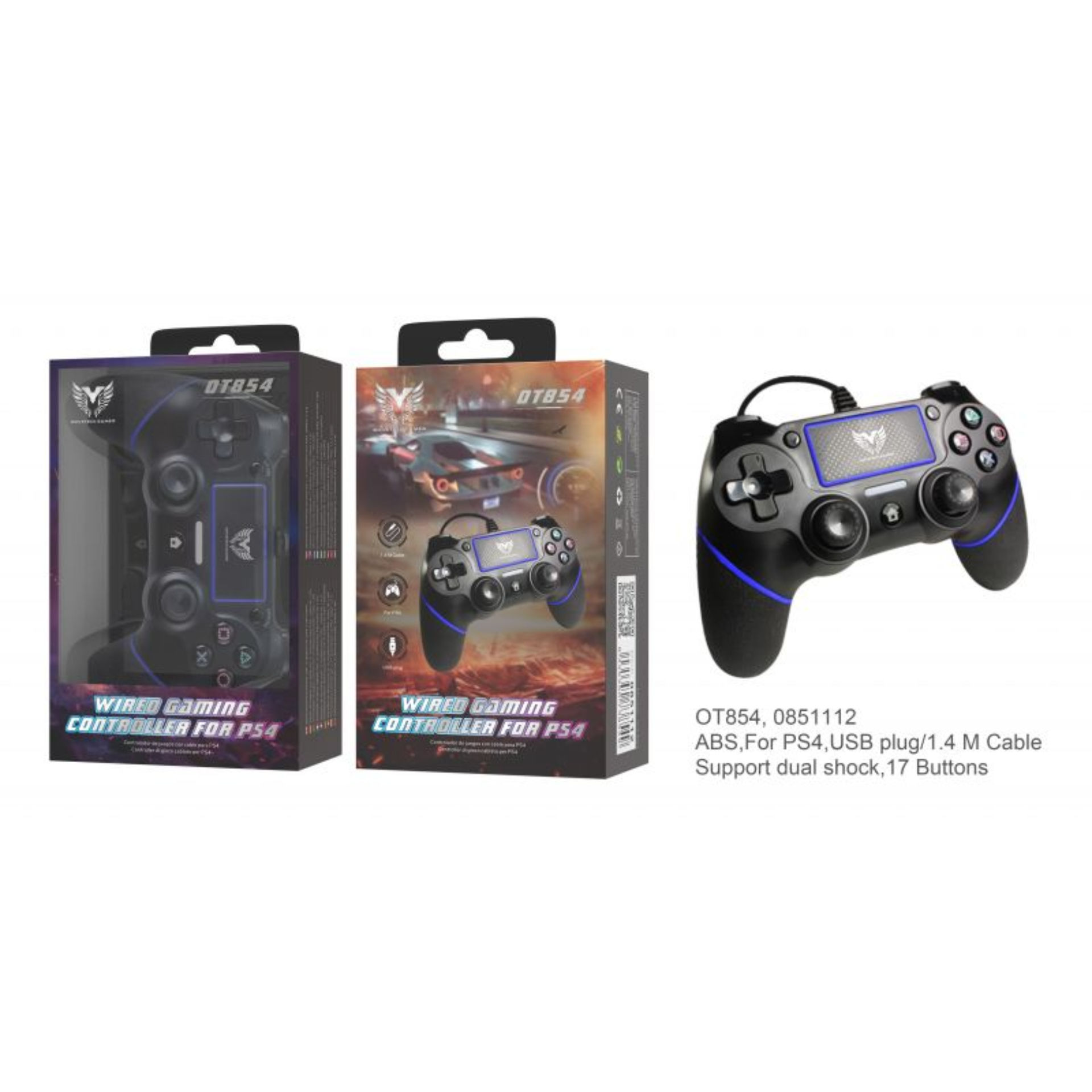 OT854 CONTROLLO NE CON CAVO PER PS4, NERO