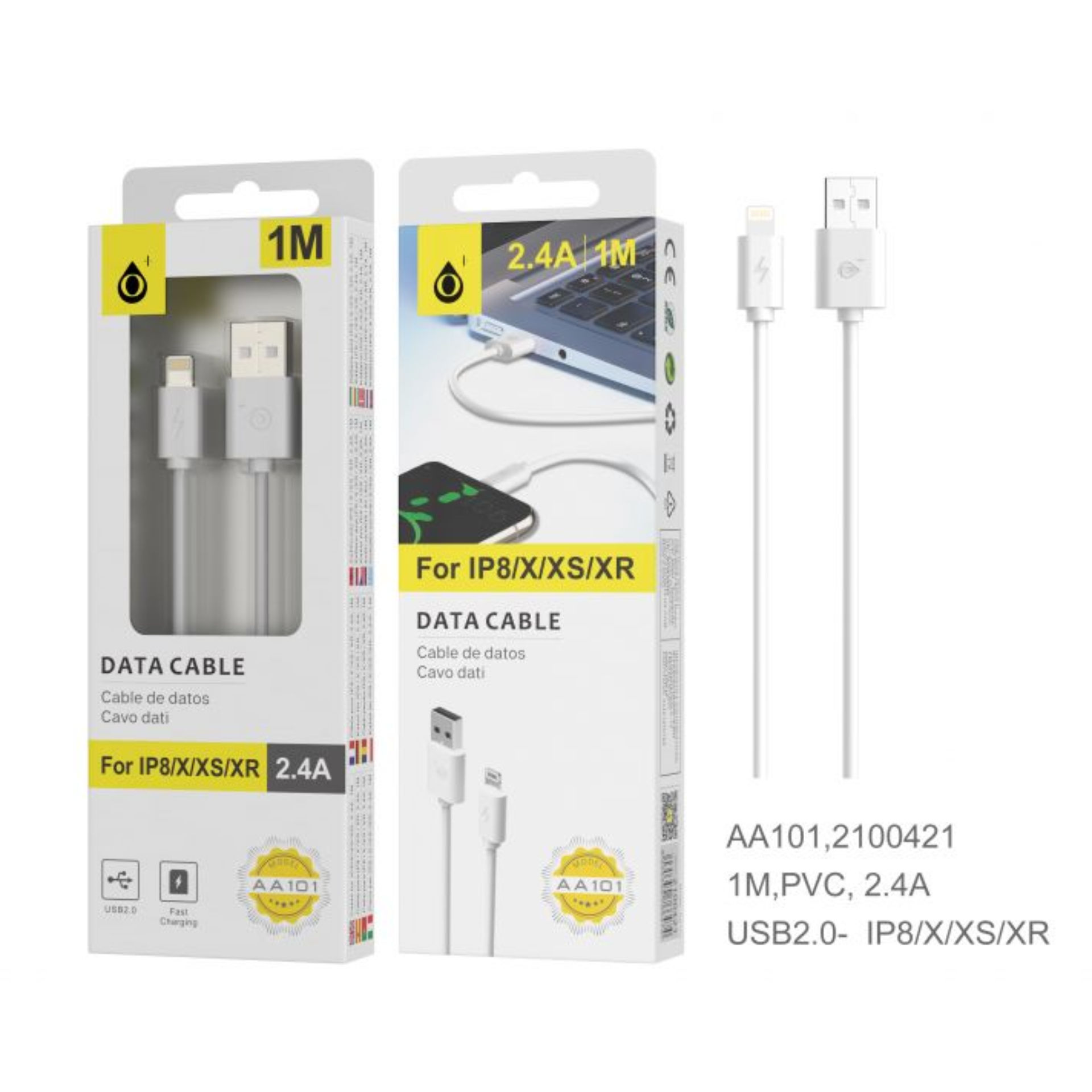 23101011 AA101 UN CAVO DATI PER IPHONE 5/6/7 2.4A,