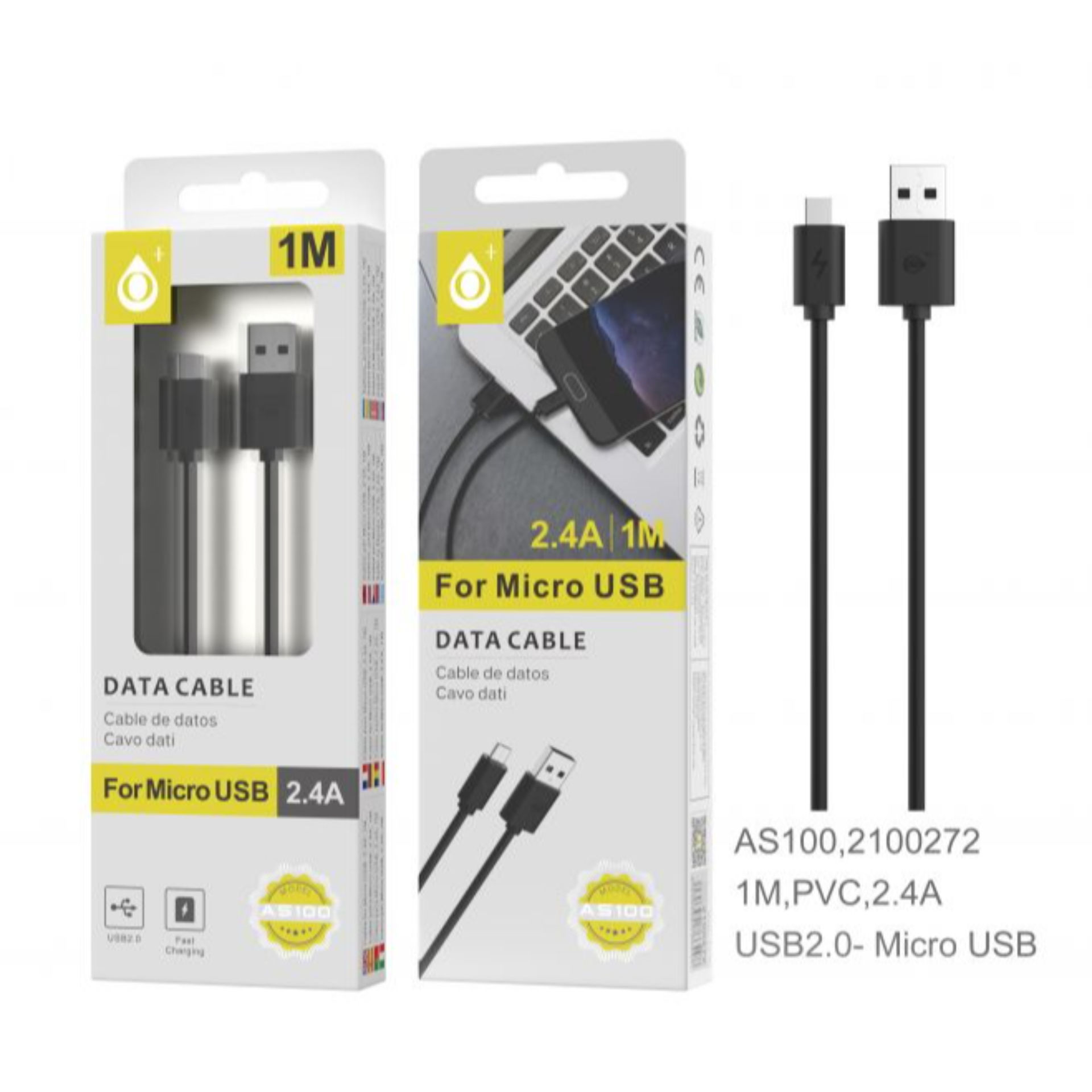 23102002 AS100 NE ONE DATA MICRO USB 2.4A, 1M, NER