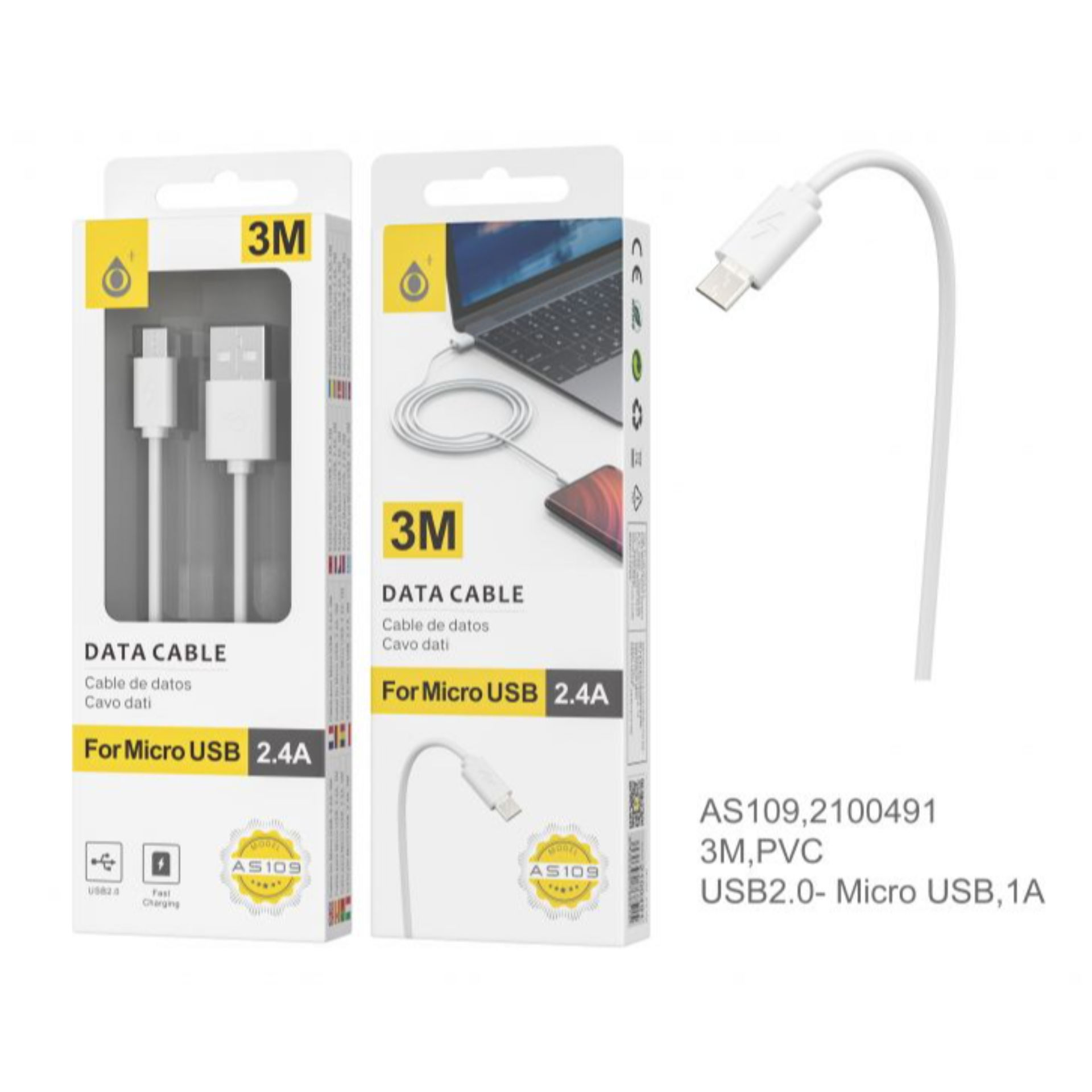 23102091 AS109 BL CAVO DATI PER MICRO USB 1A, 3M B
