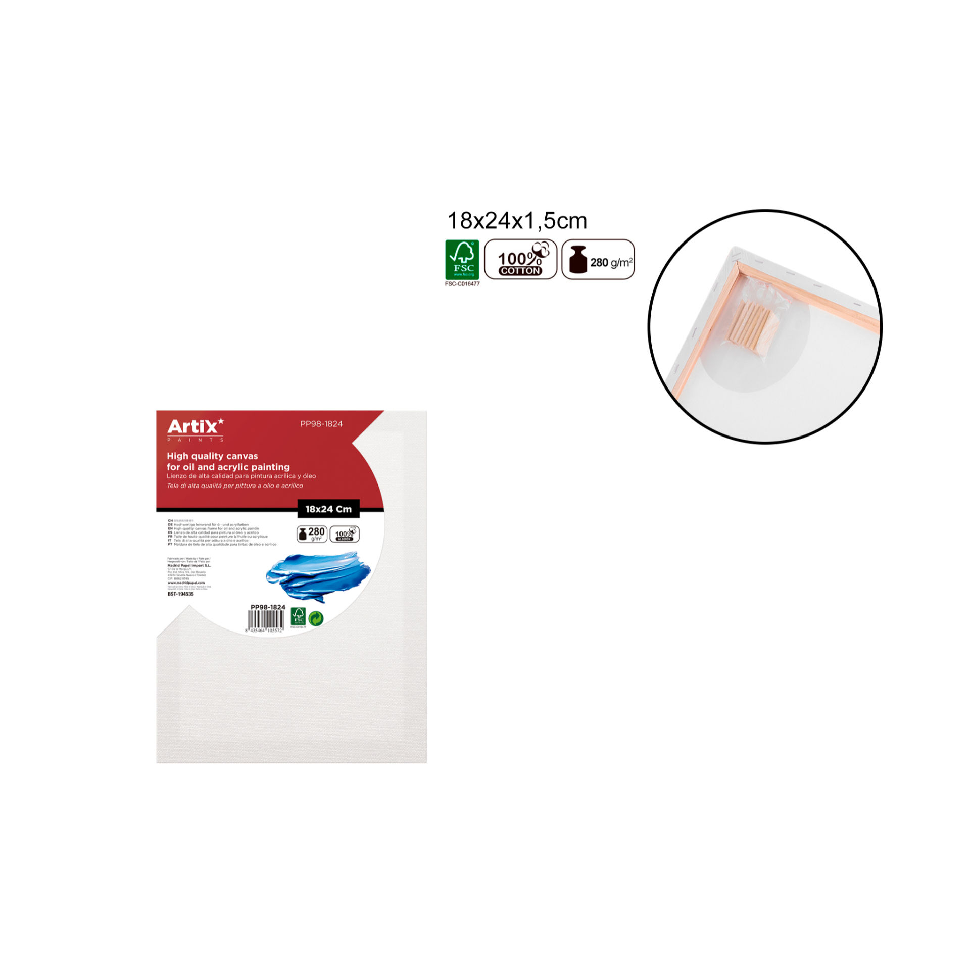 TELA PER PITTURA 18X24X3,5CM 280G/M2 ARTIX