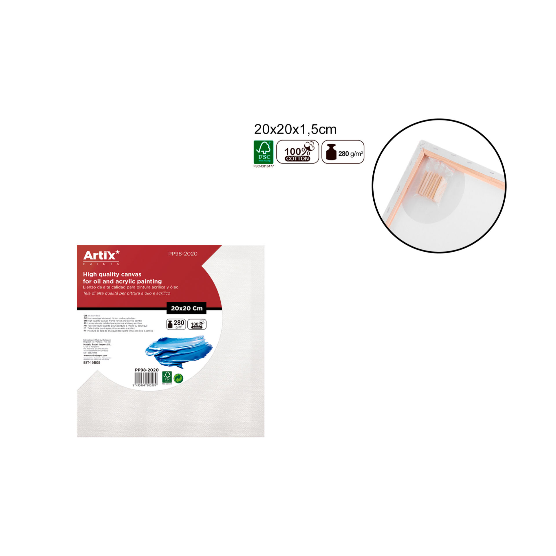 TELA PER PITTURA 20X20X1,5CM 280G/M2 ARTIX