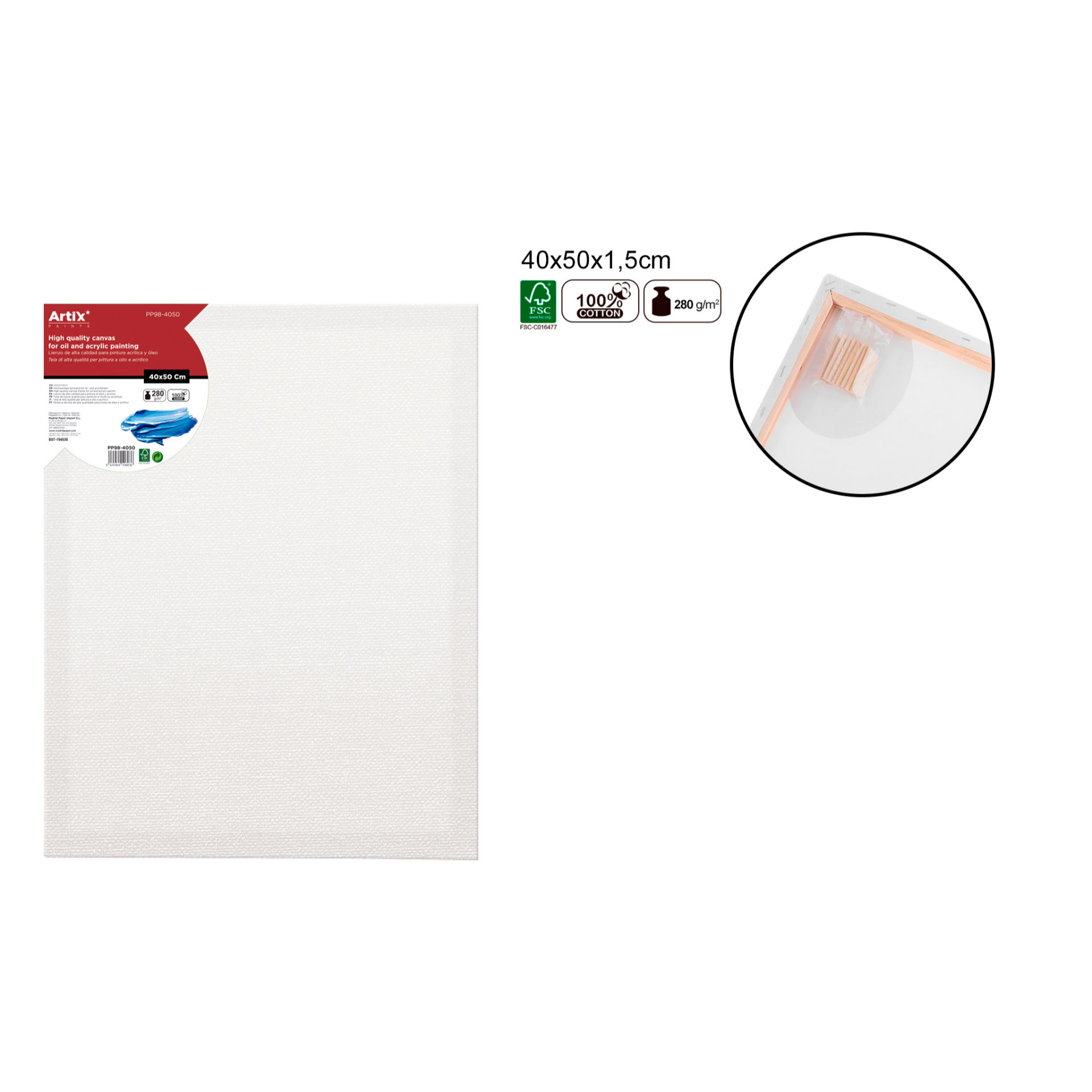 TELA PER PITTURA 40X50X1,5CM 280G/M2 ARTIX