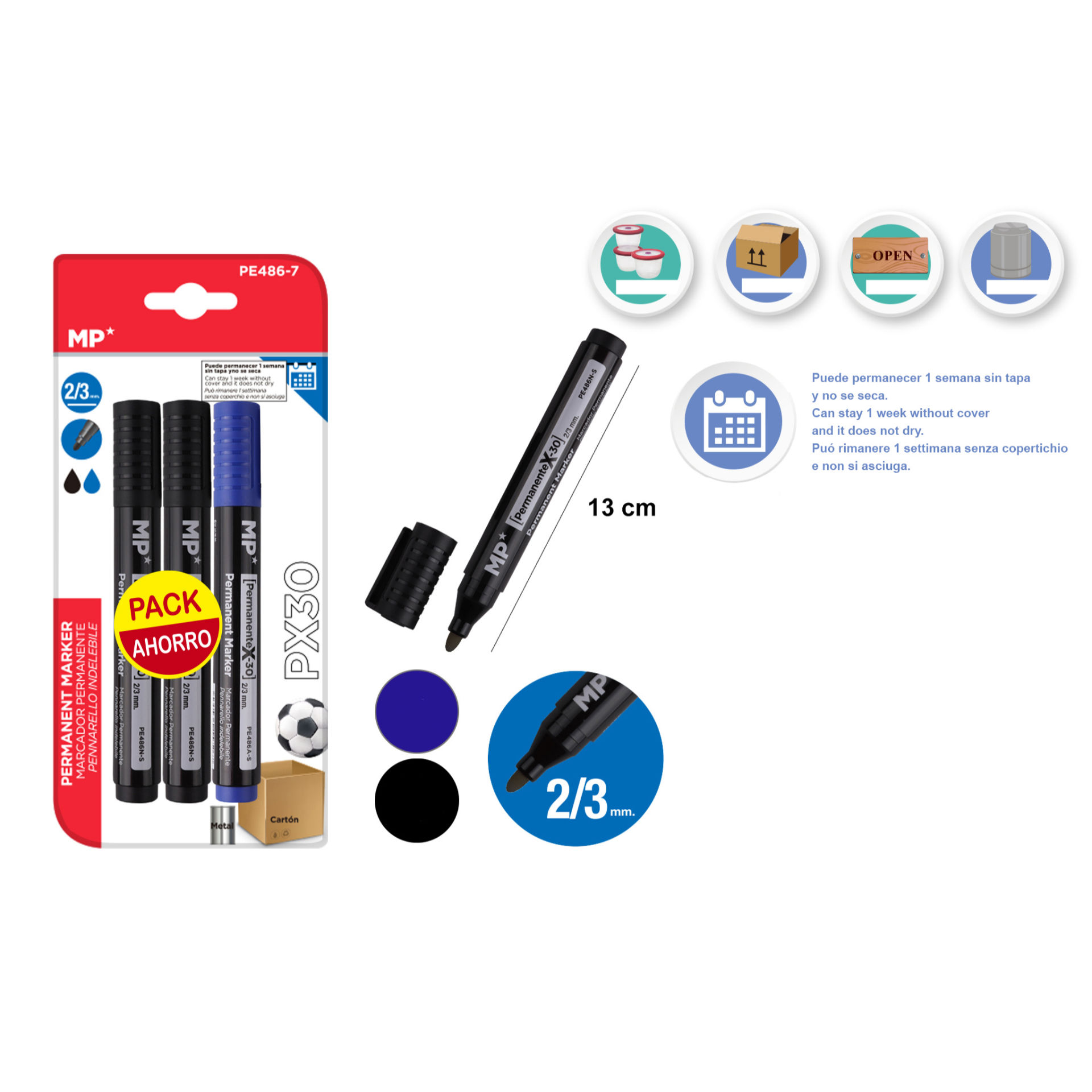 MARCATORE PERMANENTE 2 NERO 1 BLU PACK MPMp