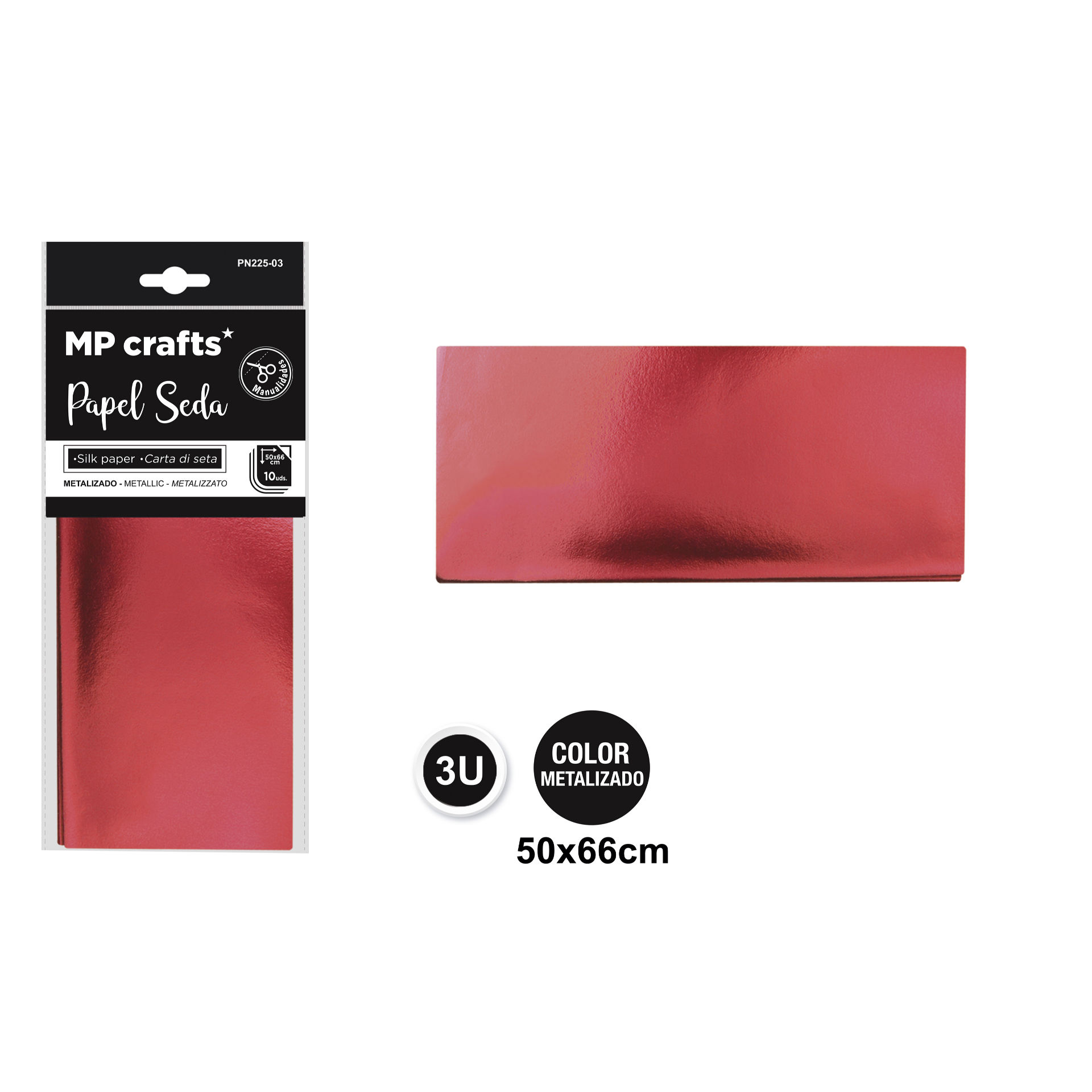 CARTA VELINA ROSSO METALIZZATO 50X66 3 PEZZI MP