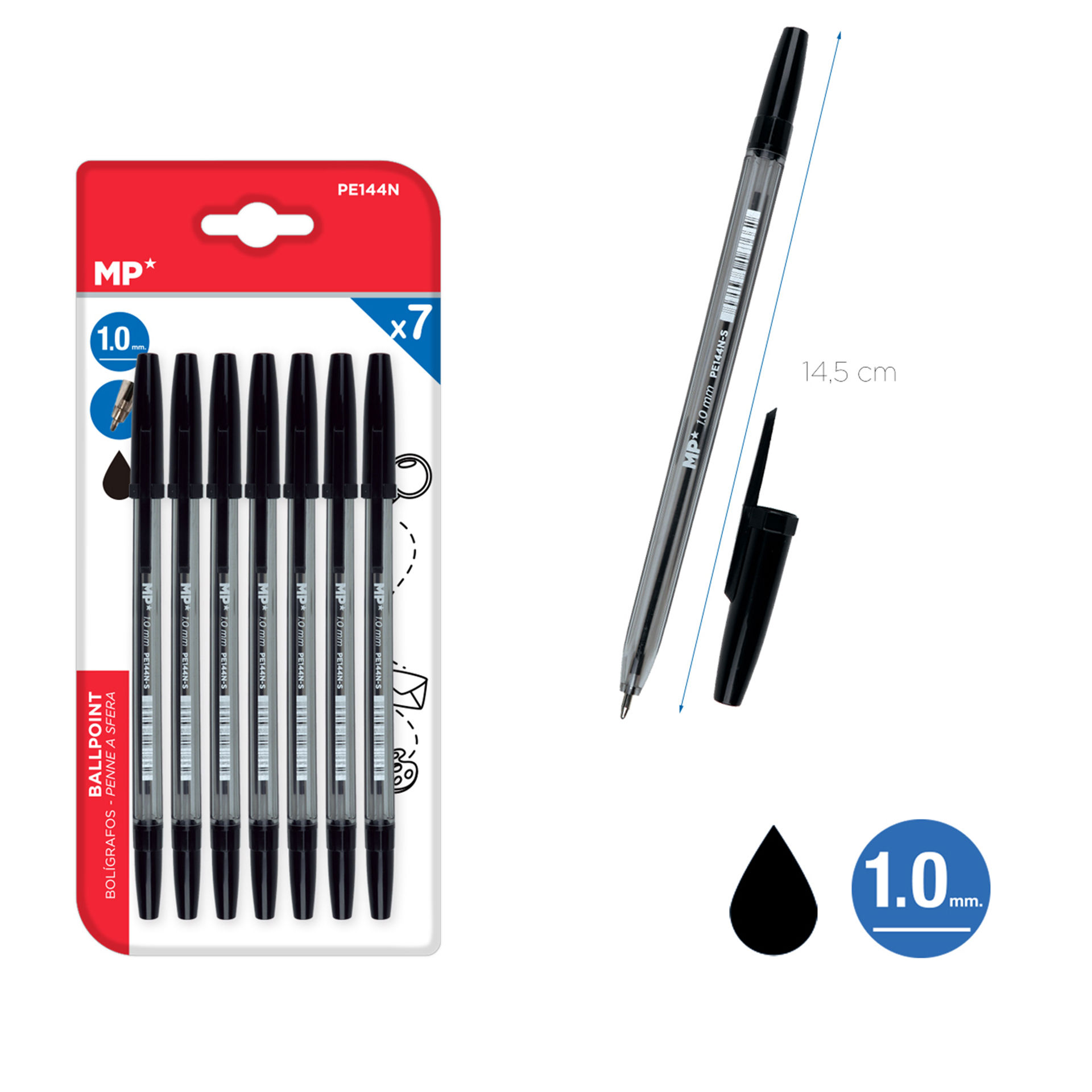 PENNE A SFERA NERO 7PZ 1,0MM MPMp