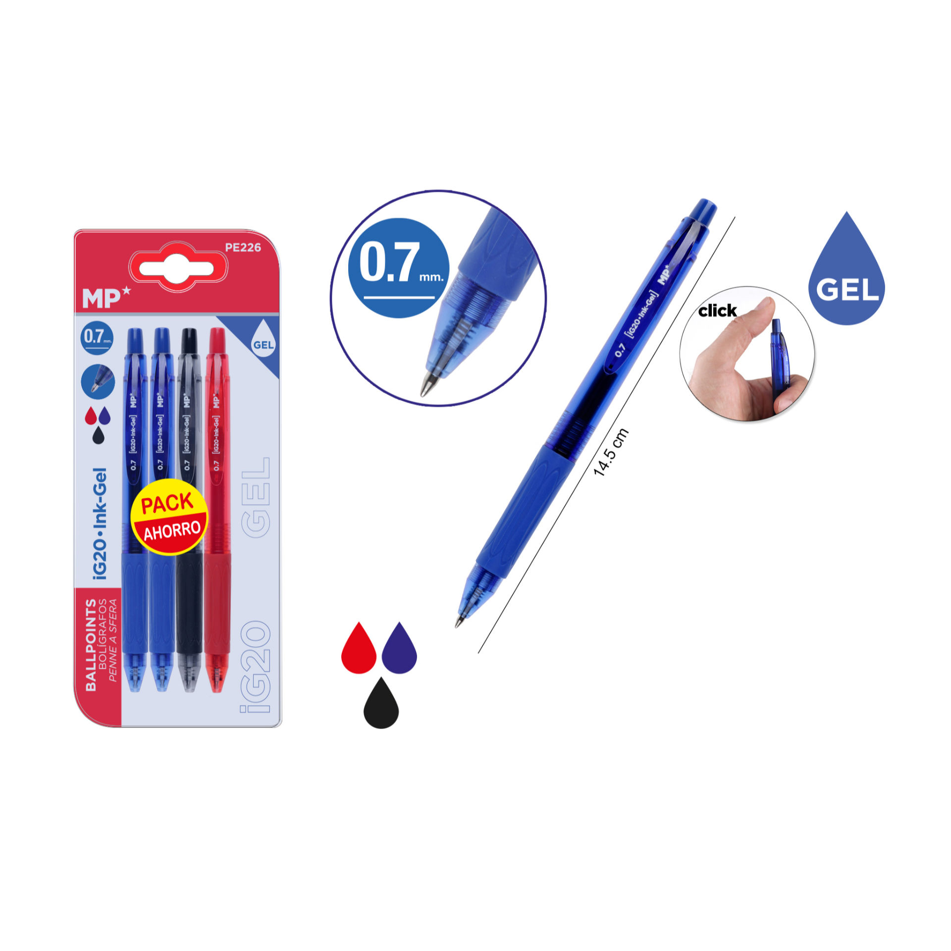 PENNA INCHIOSTRO GEL 0.7MM 4U MPMp