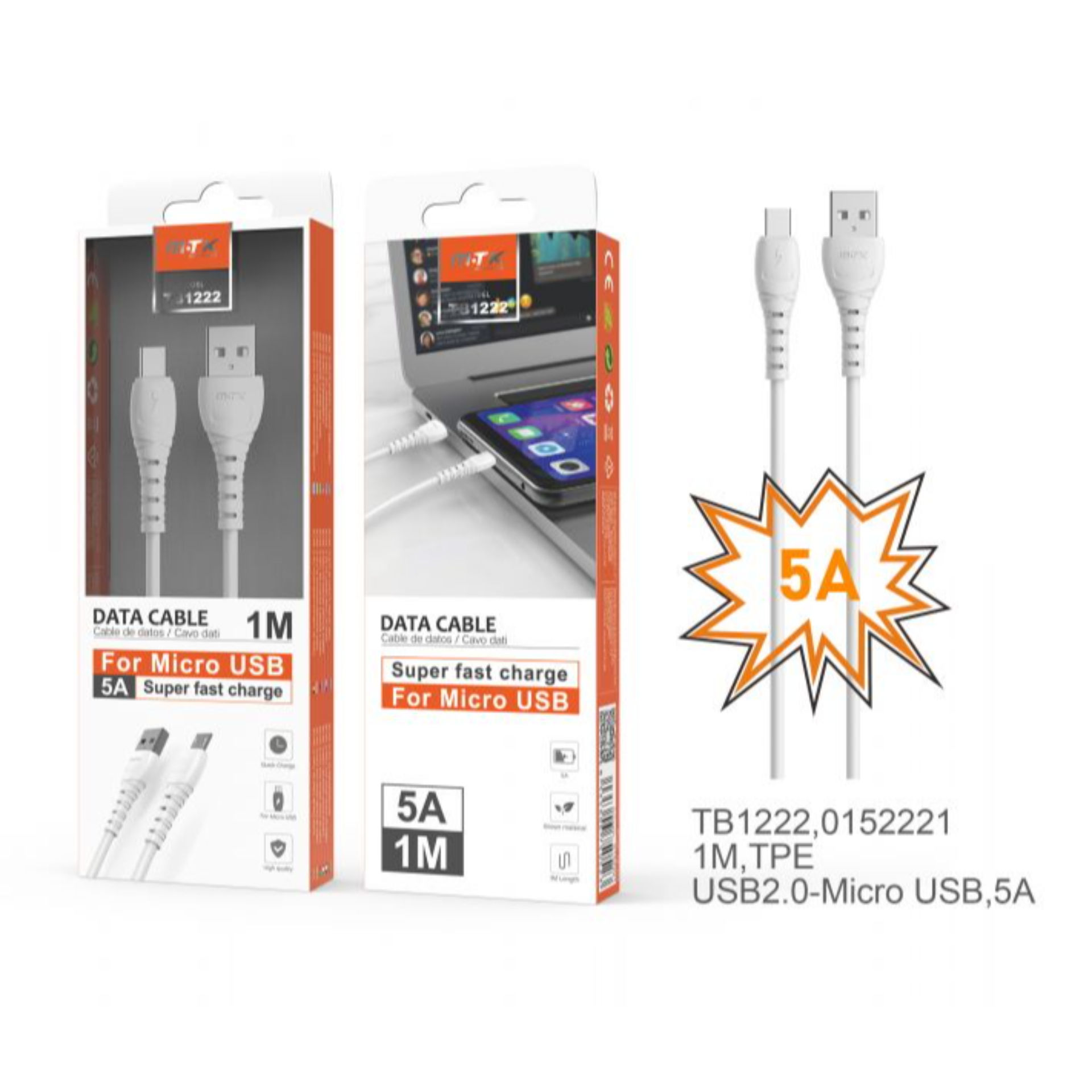 TB1222 BL, MTK, CAVO DATI BURRO MICROUSB, CARICA V