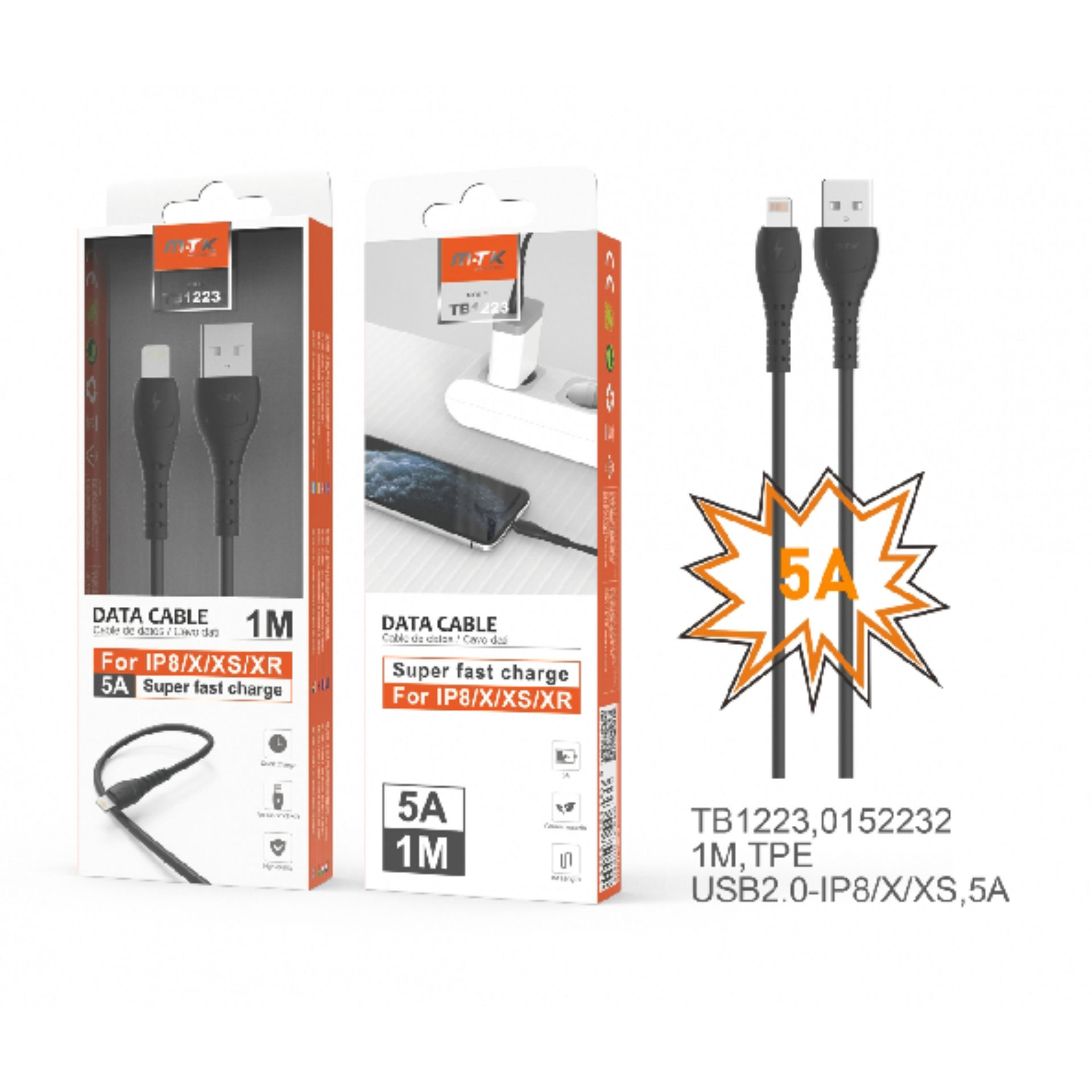TB1223 NE, MTK, CAVO DATI BURRO PER IP 5 -11, 5A COne Plus