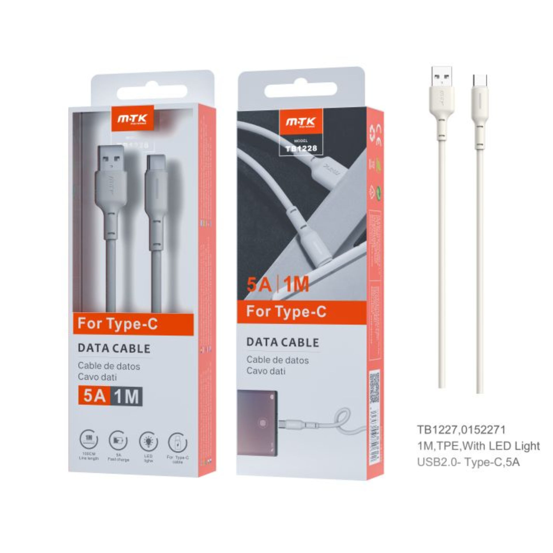 TB1227 BL, MTK, CAVO DATI LIGHTNING CON INDICATORE LED