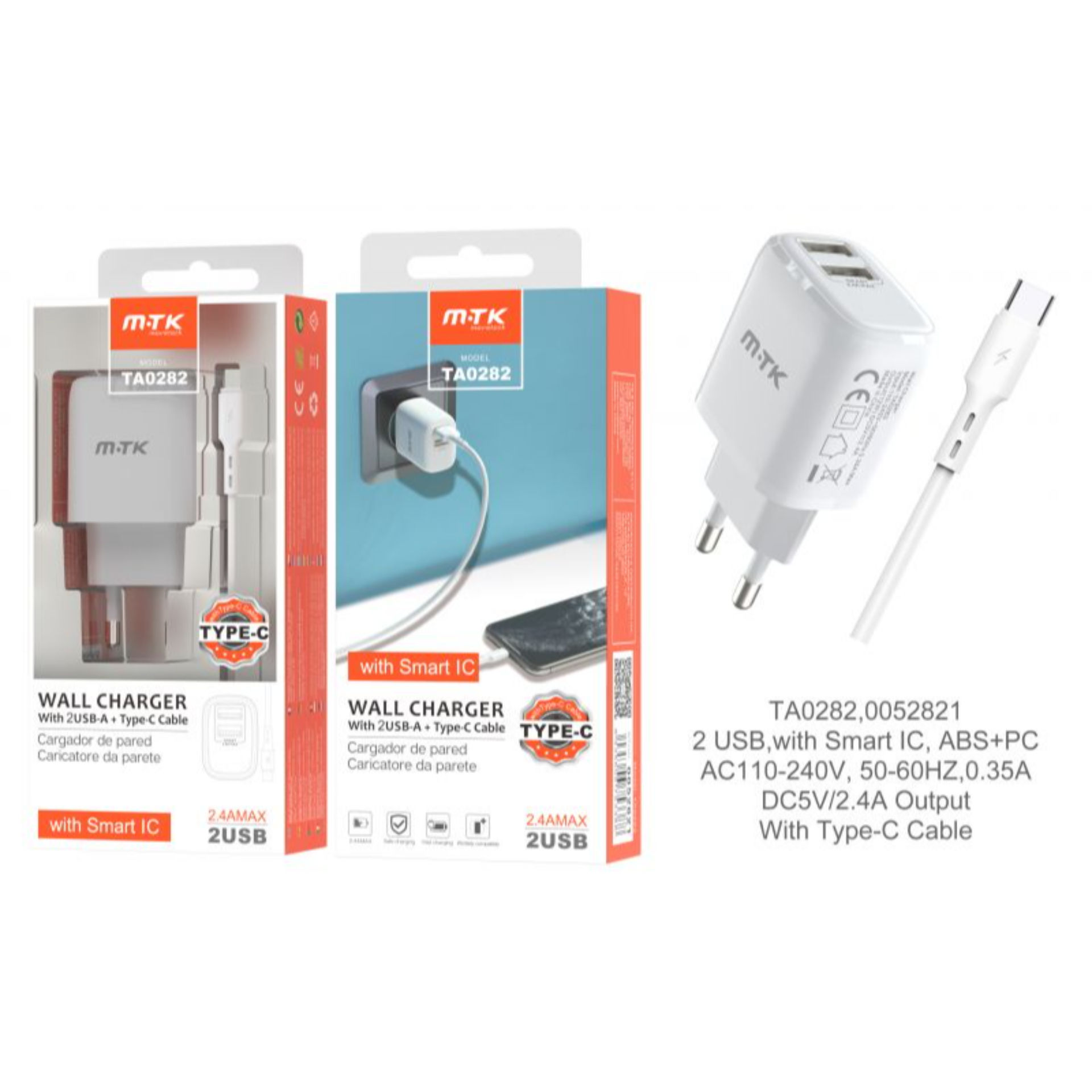 TA0282 BL, CARICABATTERIE DI RETE A FUNGO CON CAVO