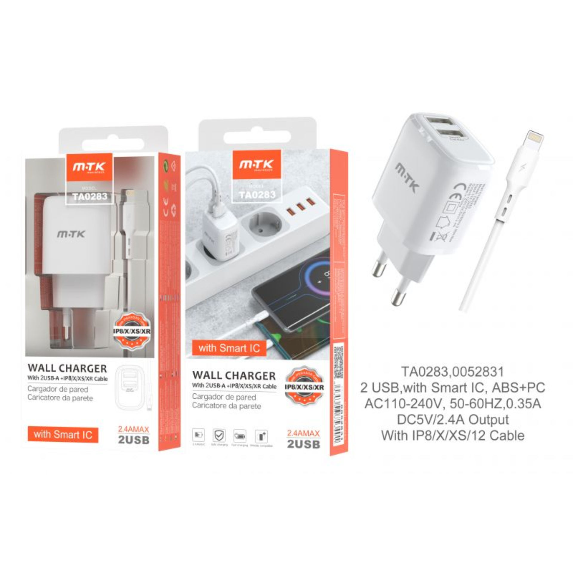 TA0283 BL, CARICABATTERIE DI RETE A FUNGO CON CAVO