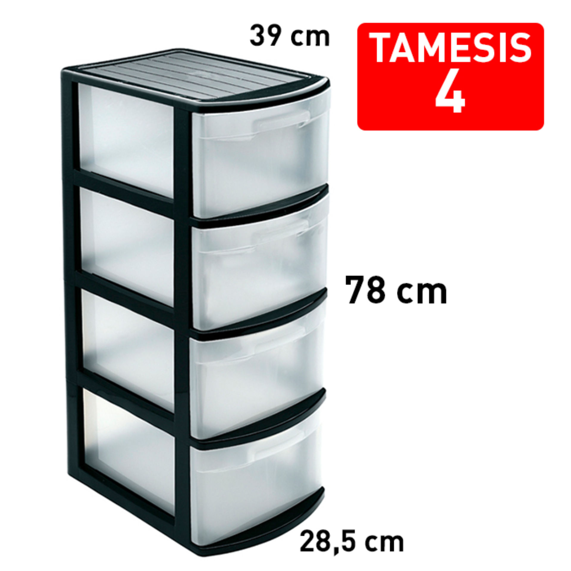CASSETTIERA 4 CASSETTI TAMESIS NEROPlastic Forte