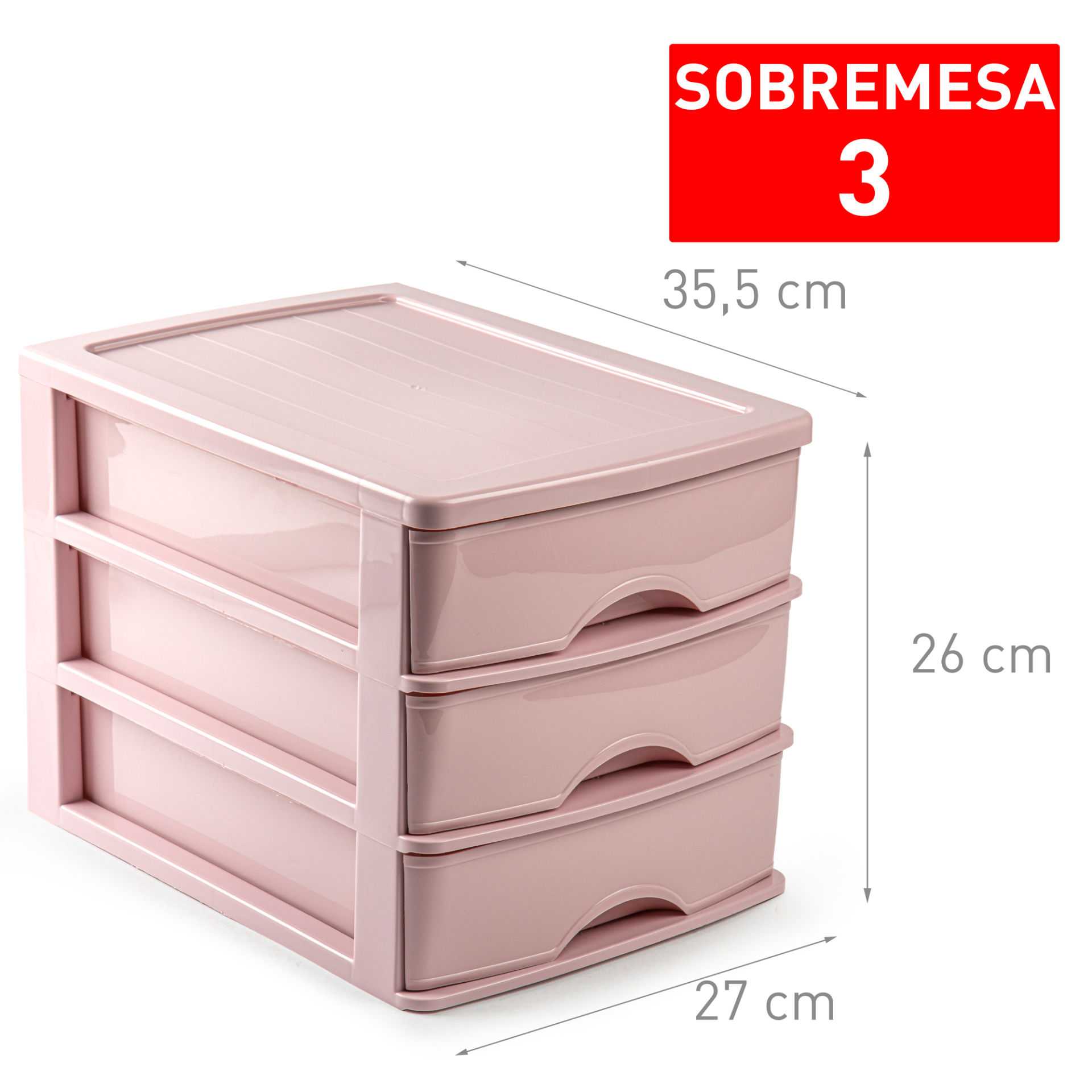 CASSETTIERA DA SCRIVANIA 3 CASSETTI ROSA PALO ALLPlastic Forte