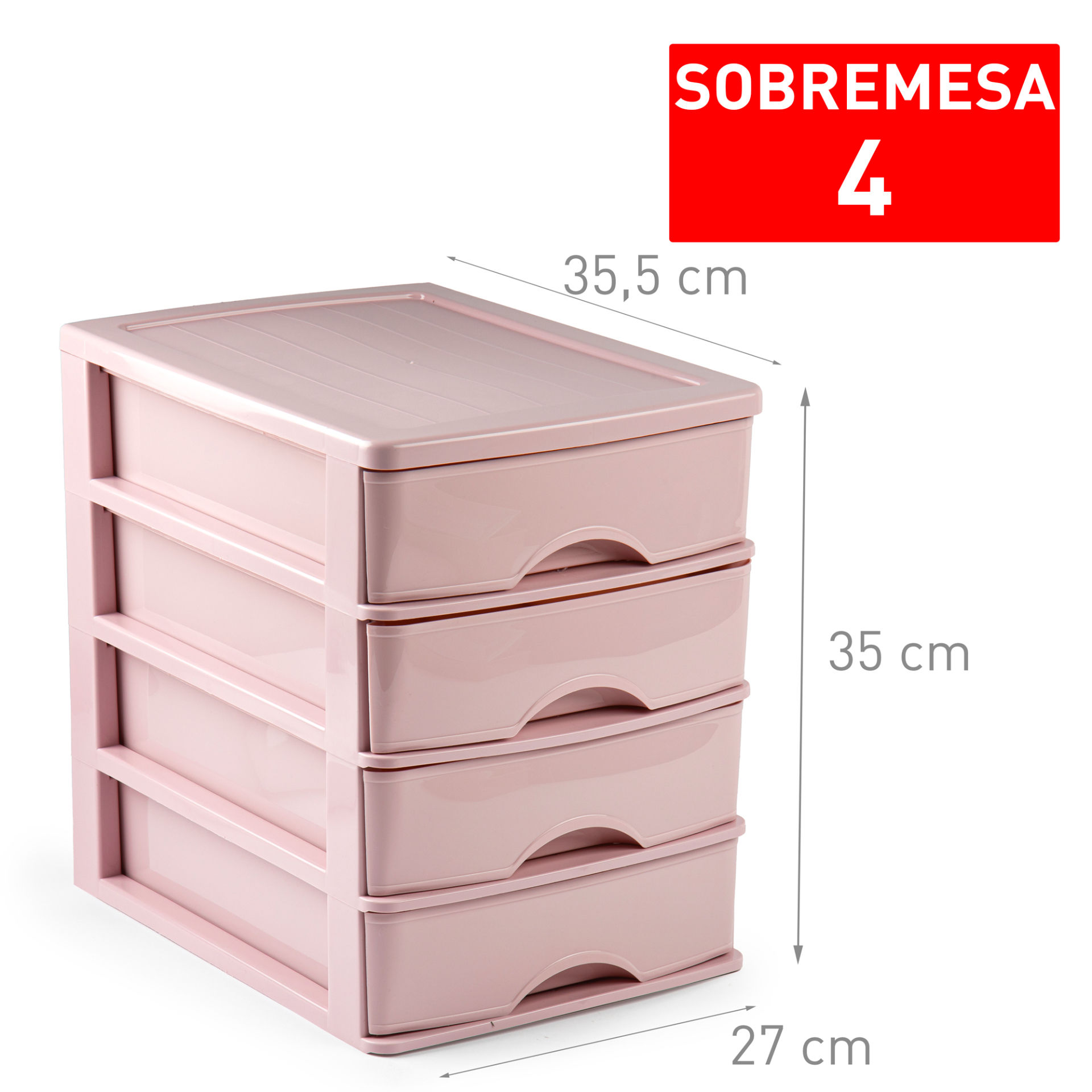 CASSETTIERA DA SCRIVANIA 4 CASSETTI ROSA PALO ALLPlastic Forte
