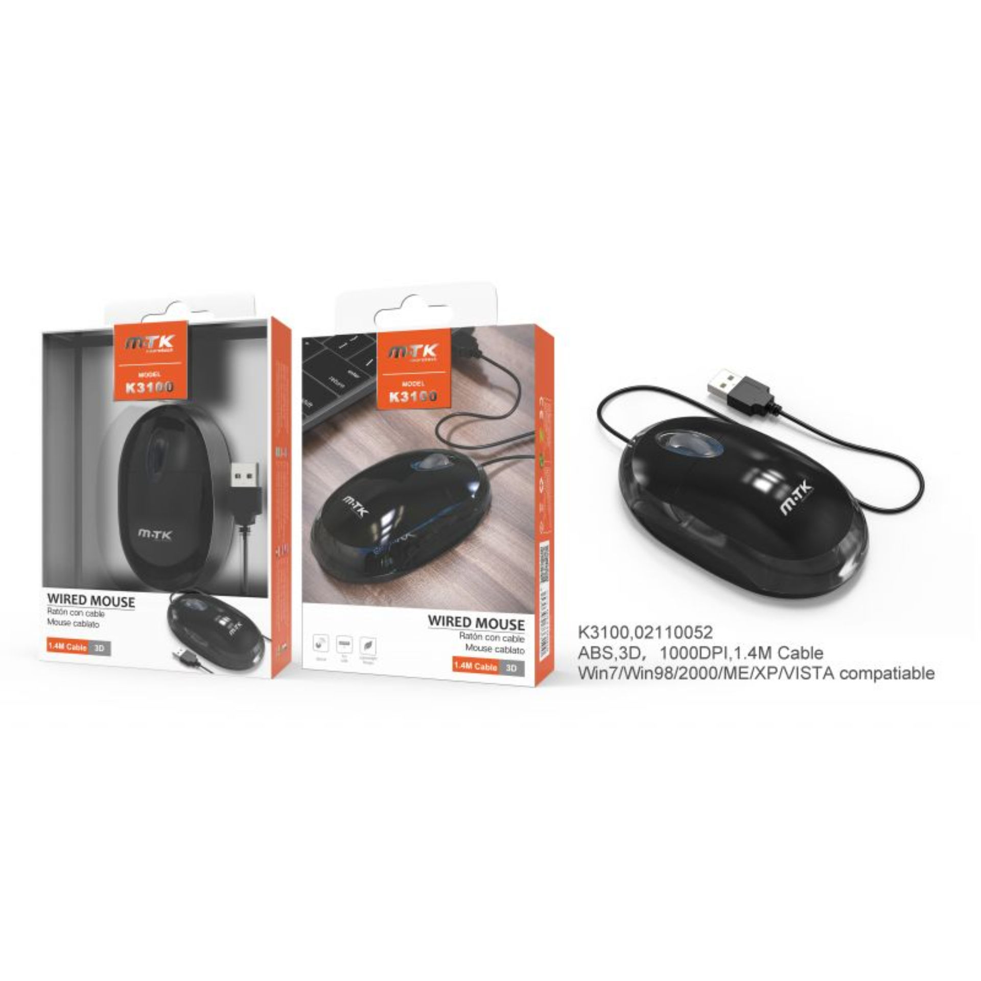 MTK K3100 MOUSE OTTICO CON CAVO 1000 DPI NEROMTK