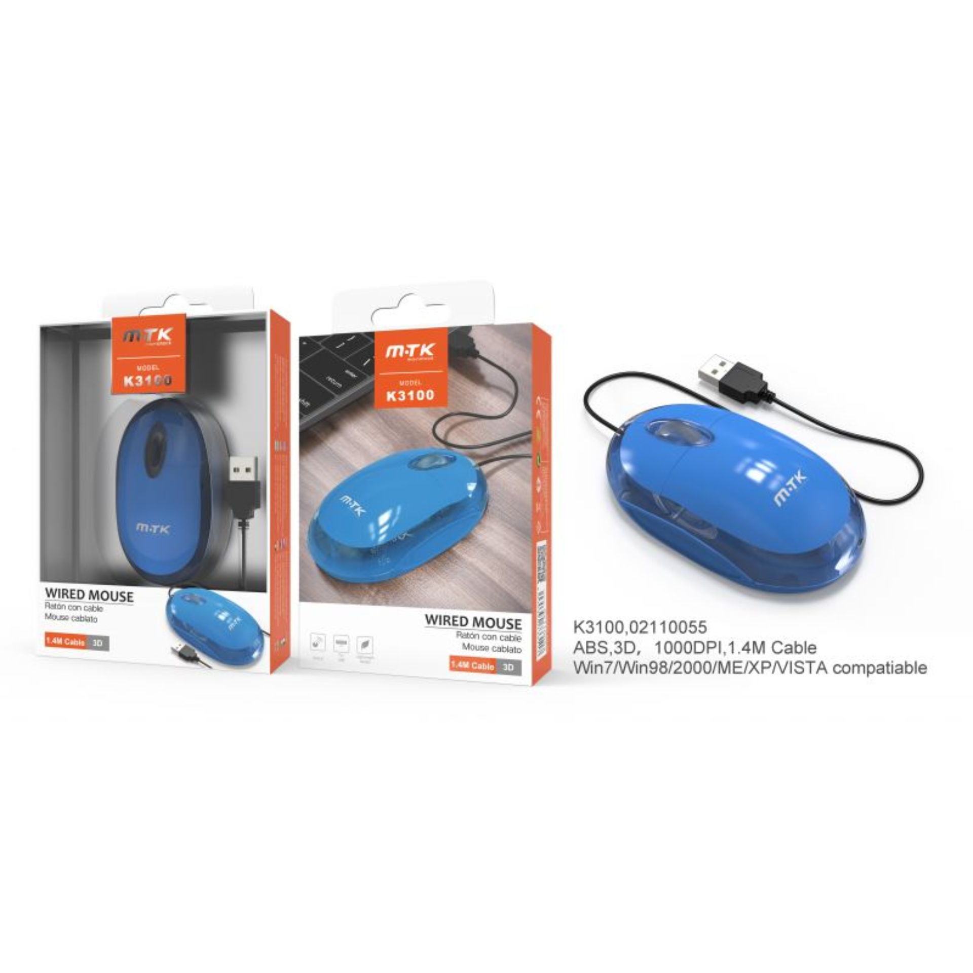MTK K3100 MOUSE OTTICO CON CAVO 1000 DPI BLUMTK