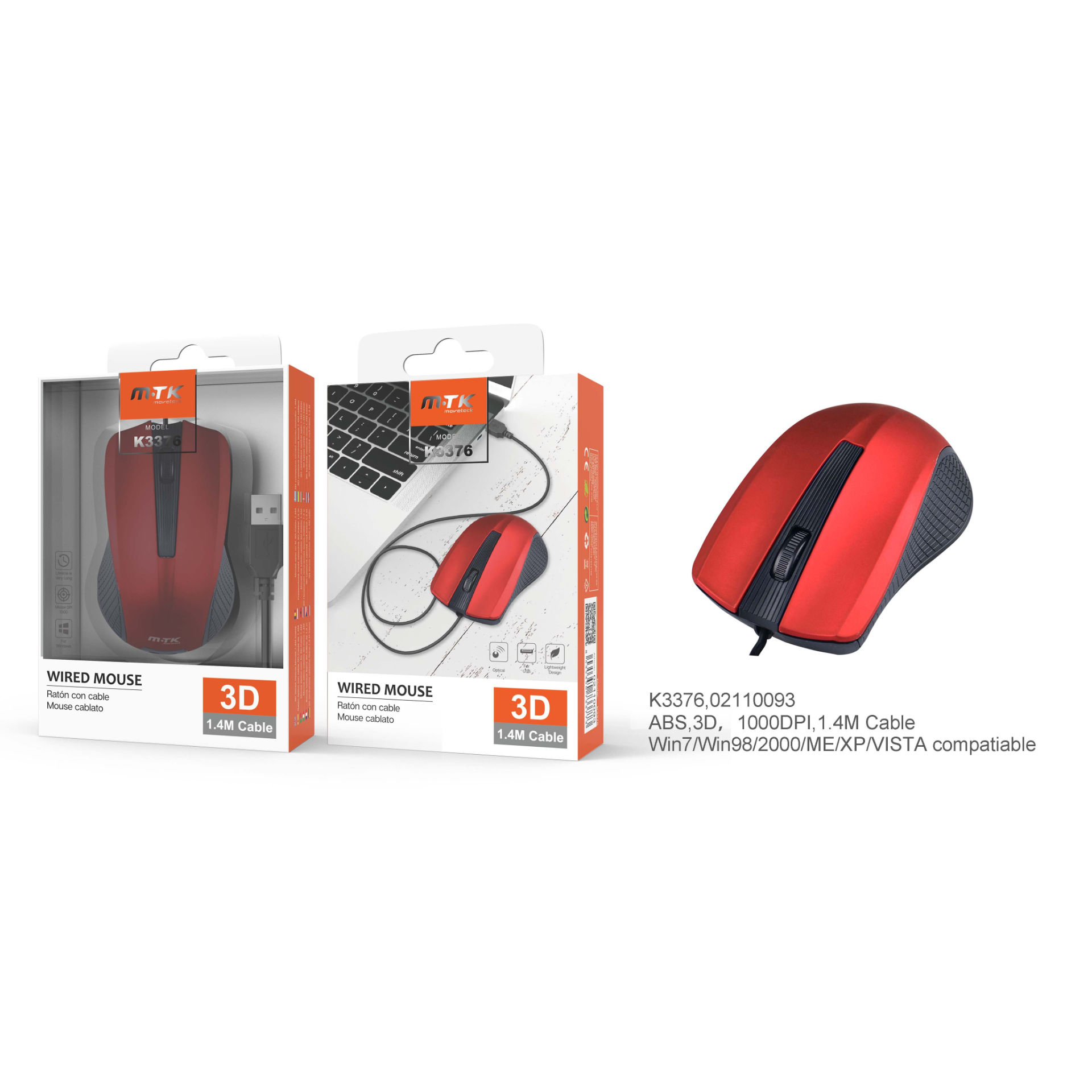 MTK K3376 MOUSE OTTICO CON CAVO 1000 DPI ROSSOMTK