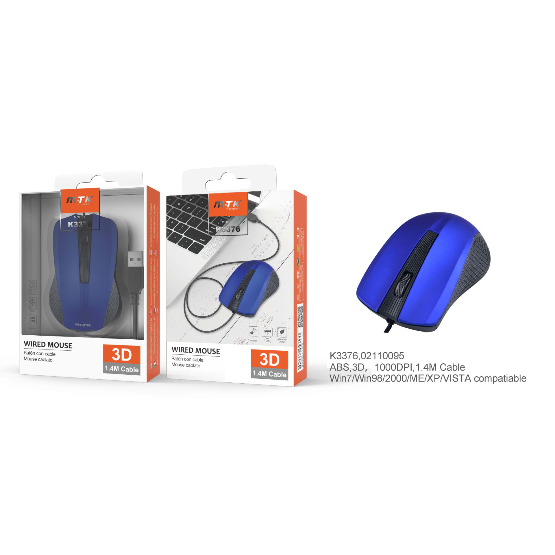 MTK K3376 MOUSE OTTICO CON CAVO 1000 DPI BLUMTK