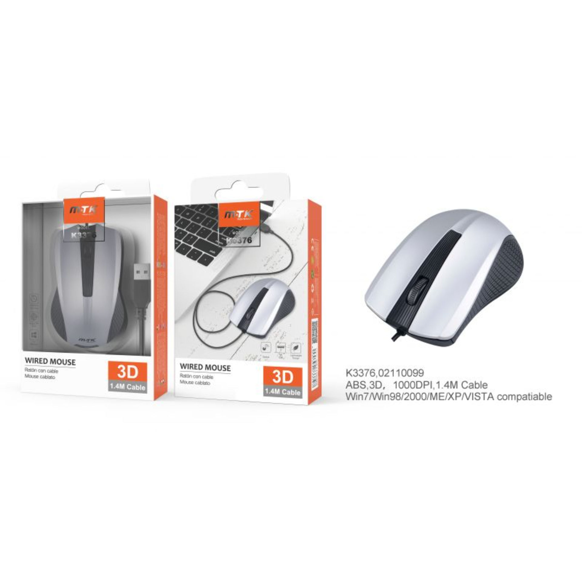 MTK K3376 MOUSE OTTICO CON CAVO 1000 DPI GRIGIOMTK