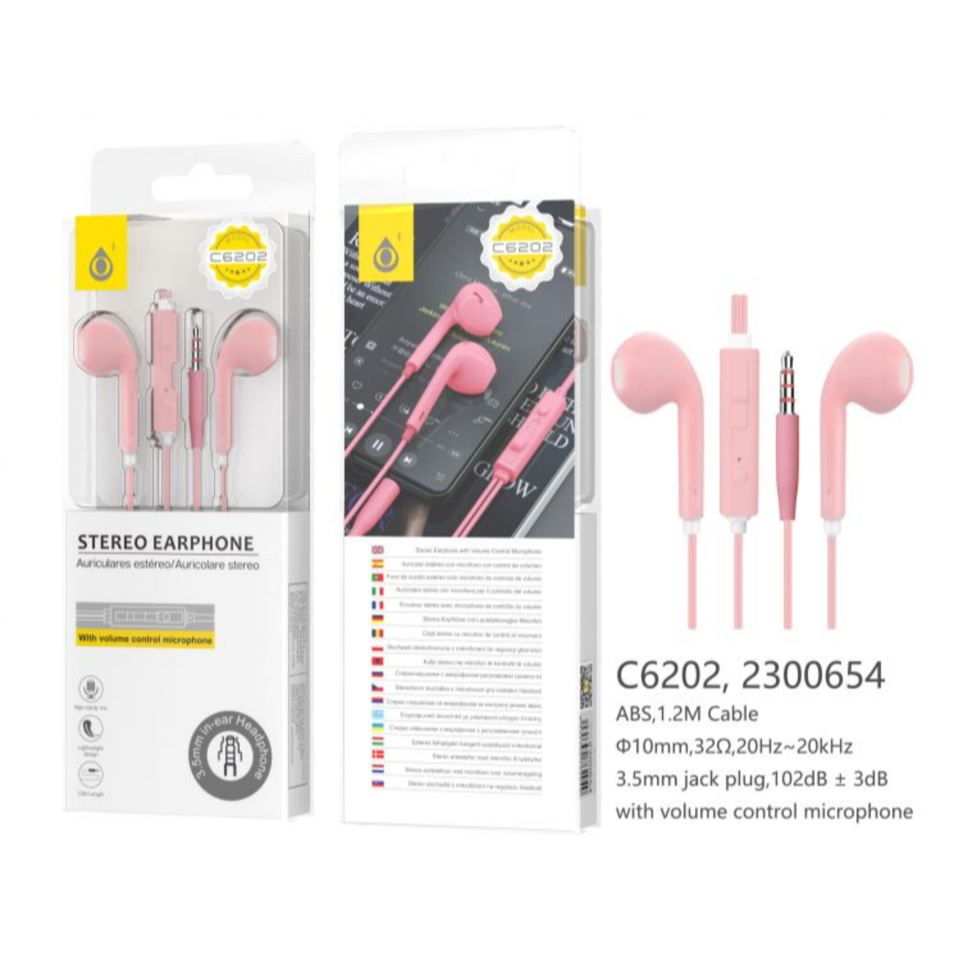 ONEPLUS C6202 CUFFIE AURICOLARI AUX CON MIC E VOLUME CONTROL ROSAOne Plus