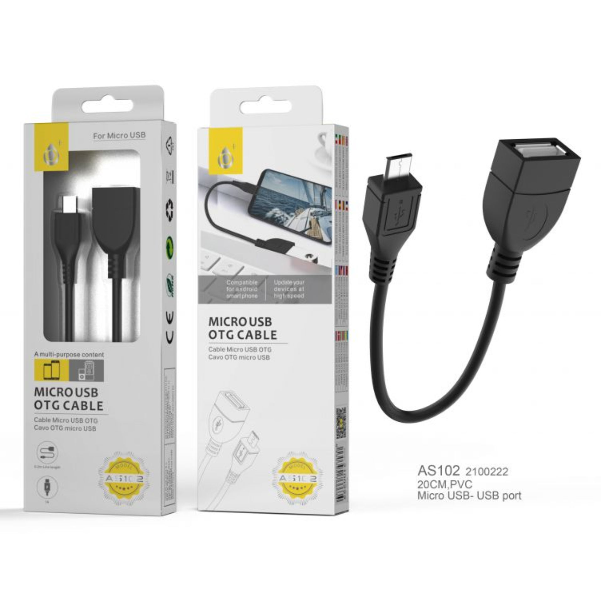 ONEPLUS AS102, CAVO OTG MICRO USB, 20CM, NEROOne Plus
