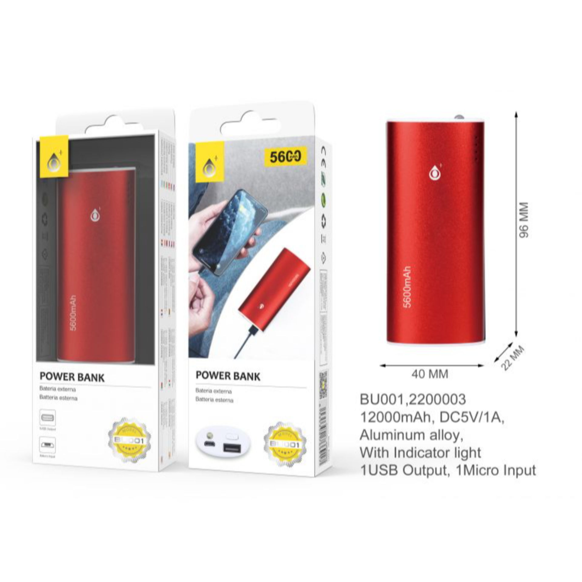 ONEPLUS POWER BANK METALBOX 5600 MAH 40*96*22MM, ROSSOOne Plus