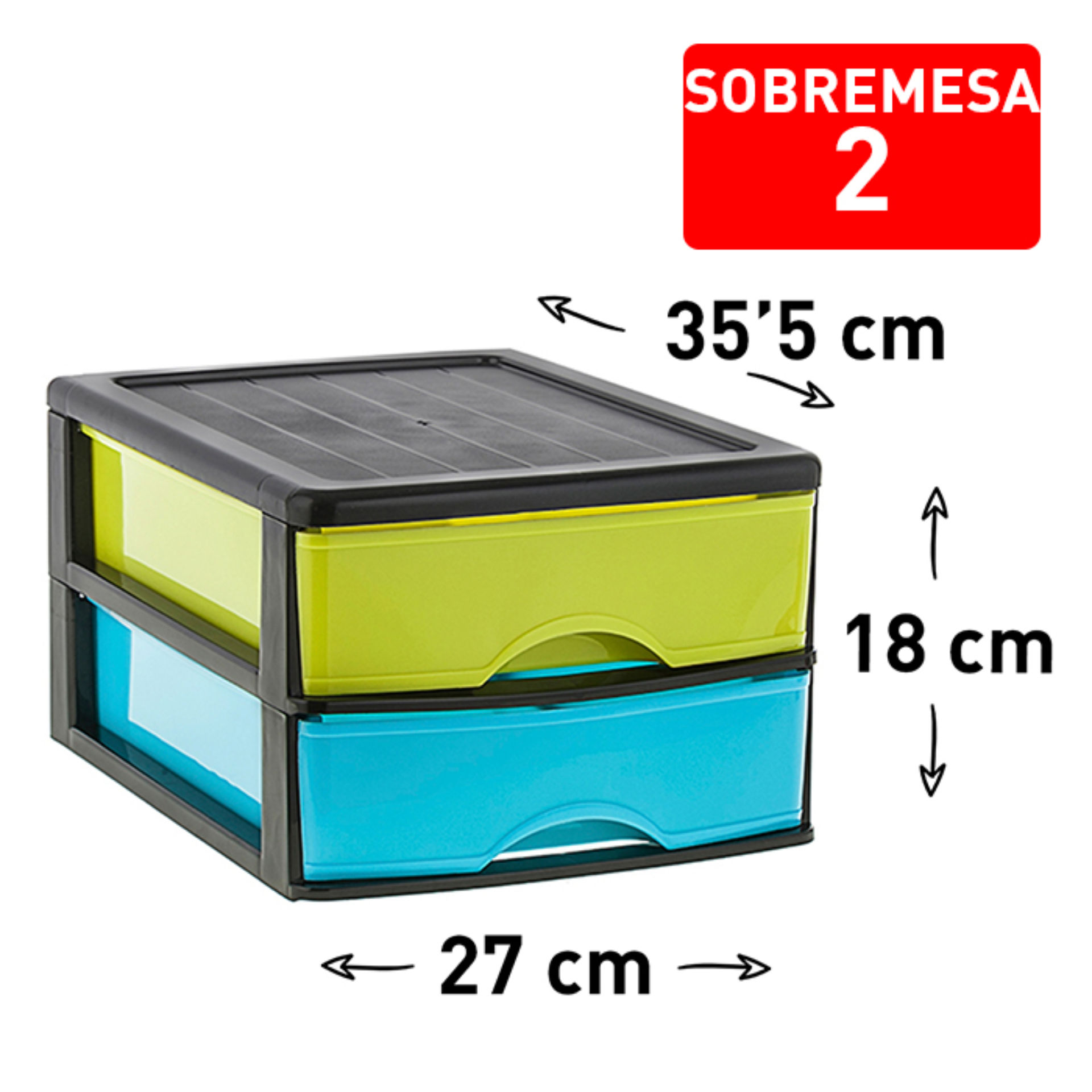 CASSETTIERA DA SCRIVANIA 2 CASSETTI NEGROCOLORPlastic Forte