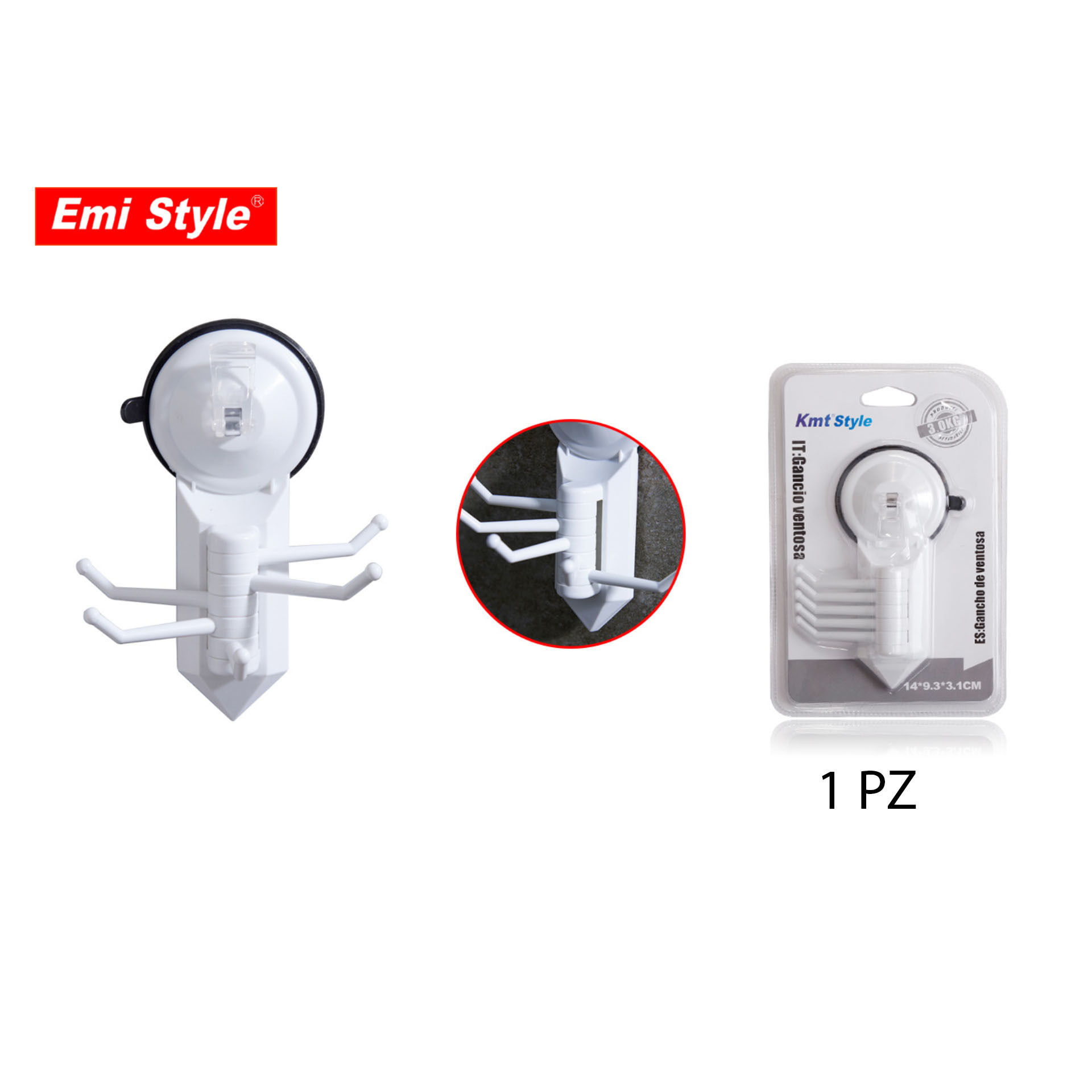 EMI STYLE GANCI MULTIPLI APPENDITUTTO A VENTOSA 14*9.3*3.1CM 3KGEmi Style
