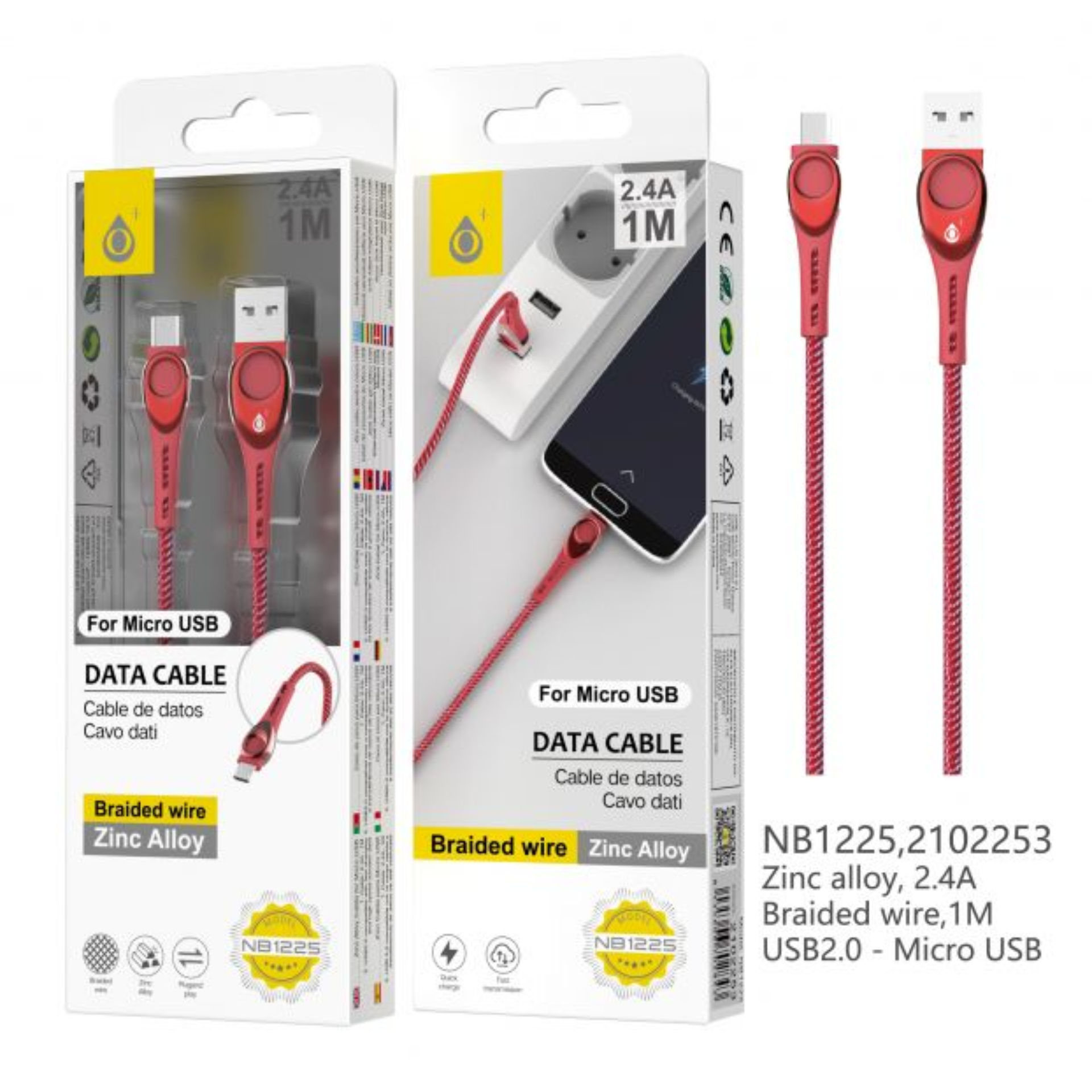 ONEPLUS NB1225 CAVO DATI MICRO USB 2.4A ROSSOOne Plus