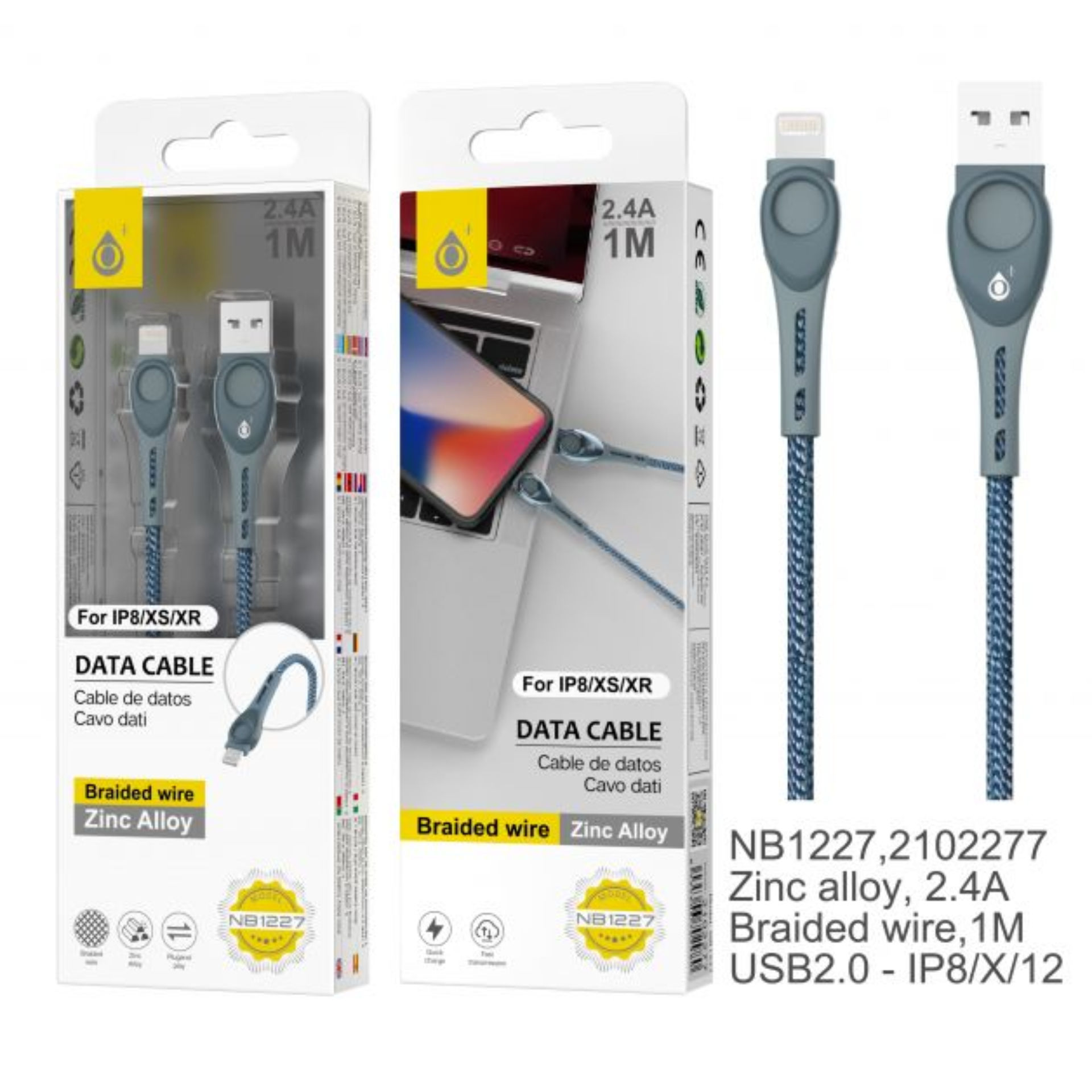 ONEPLUS NB1227 CAVO DATI LIGHTNING 2.4A BLU GRIGIOOne Plus