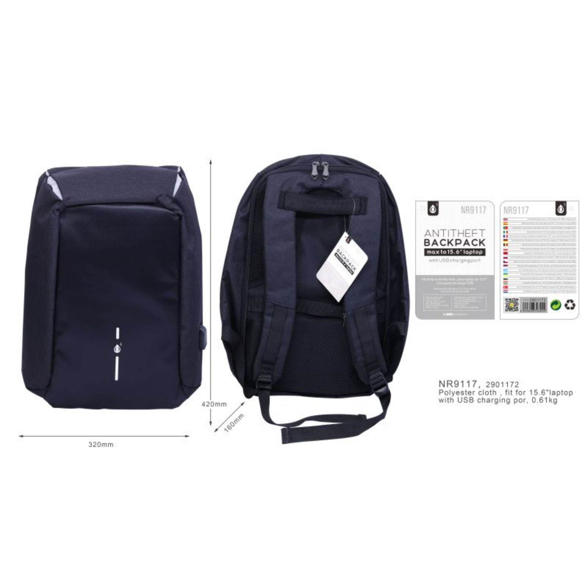 NR9117 NE, ONE PLUS, ZAINO ANTIFURTO CON ATTACCO DOne Plus