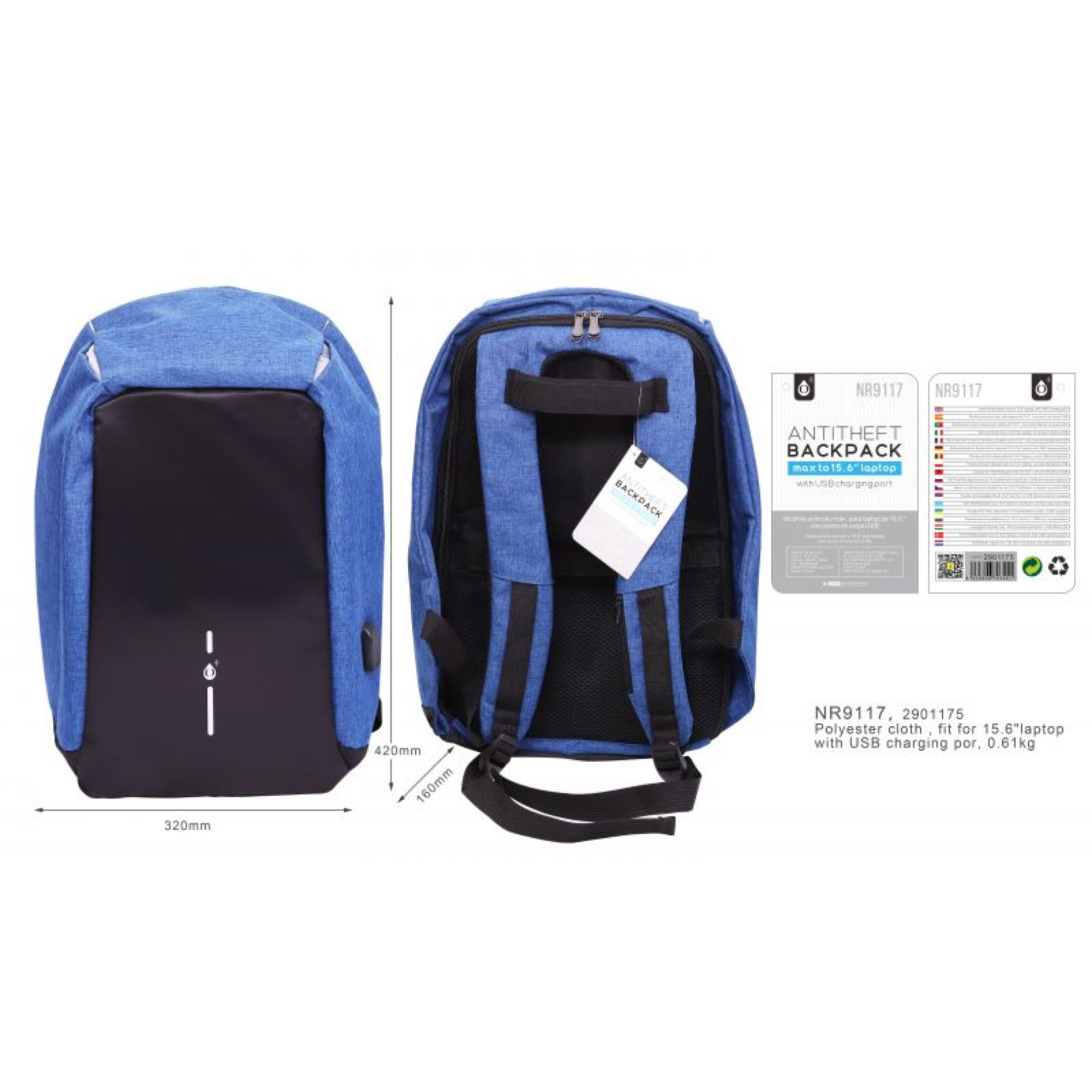 NR9117 AZ, ONE PLUS, ZAINO ANTIFURTO CON ATTACCO DOne Plus