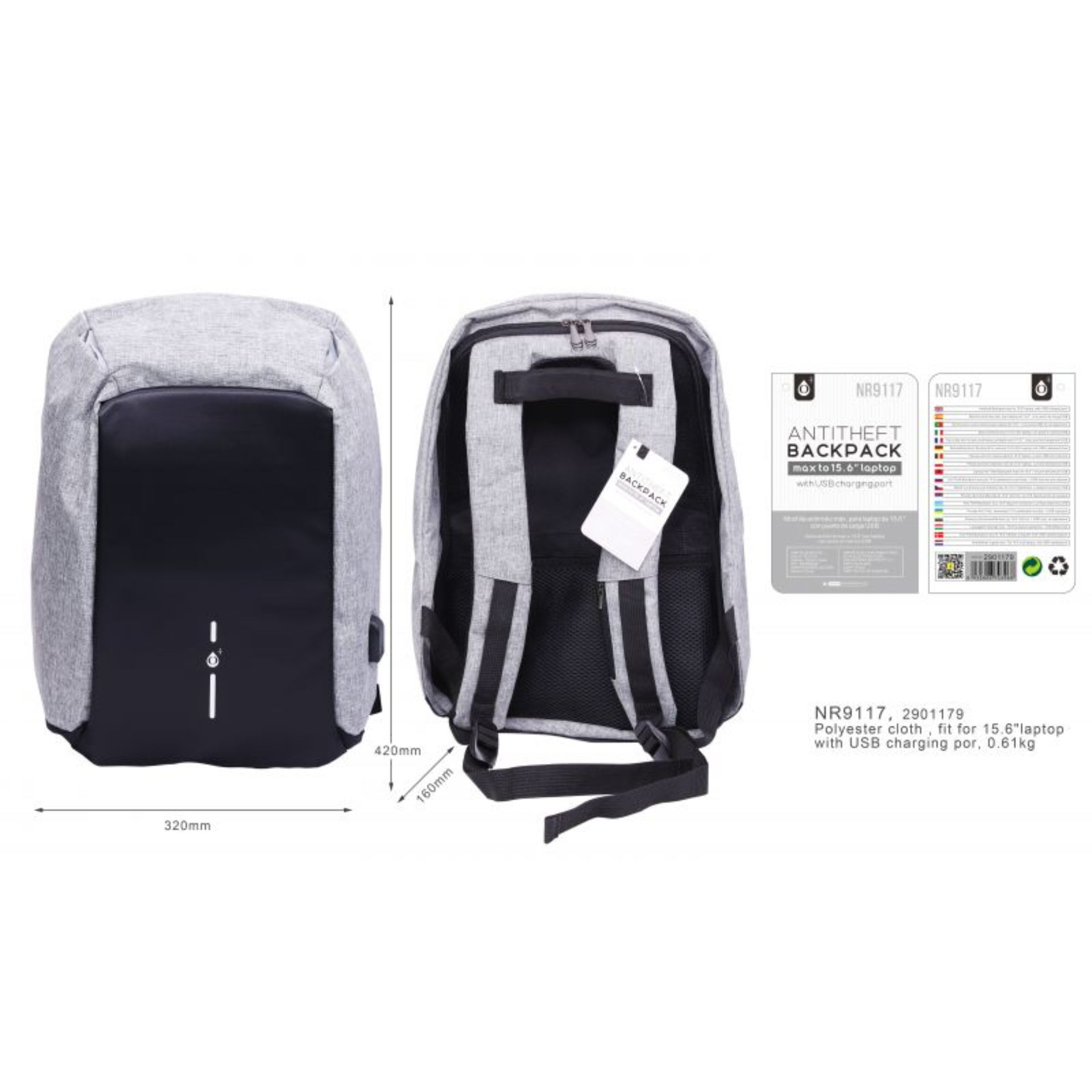 NR9117 GR, ONE PLUS, ZAINO ANTIFURTO CON ATTACCO DOne Plus