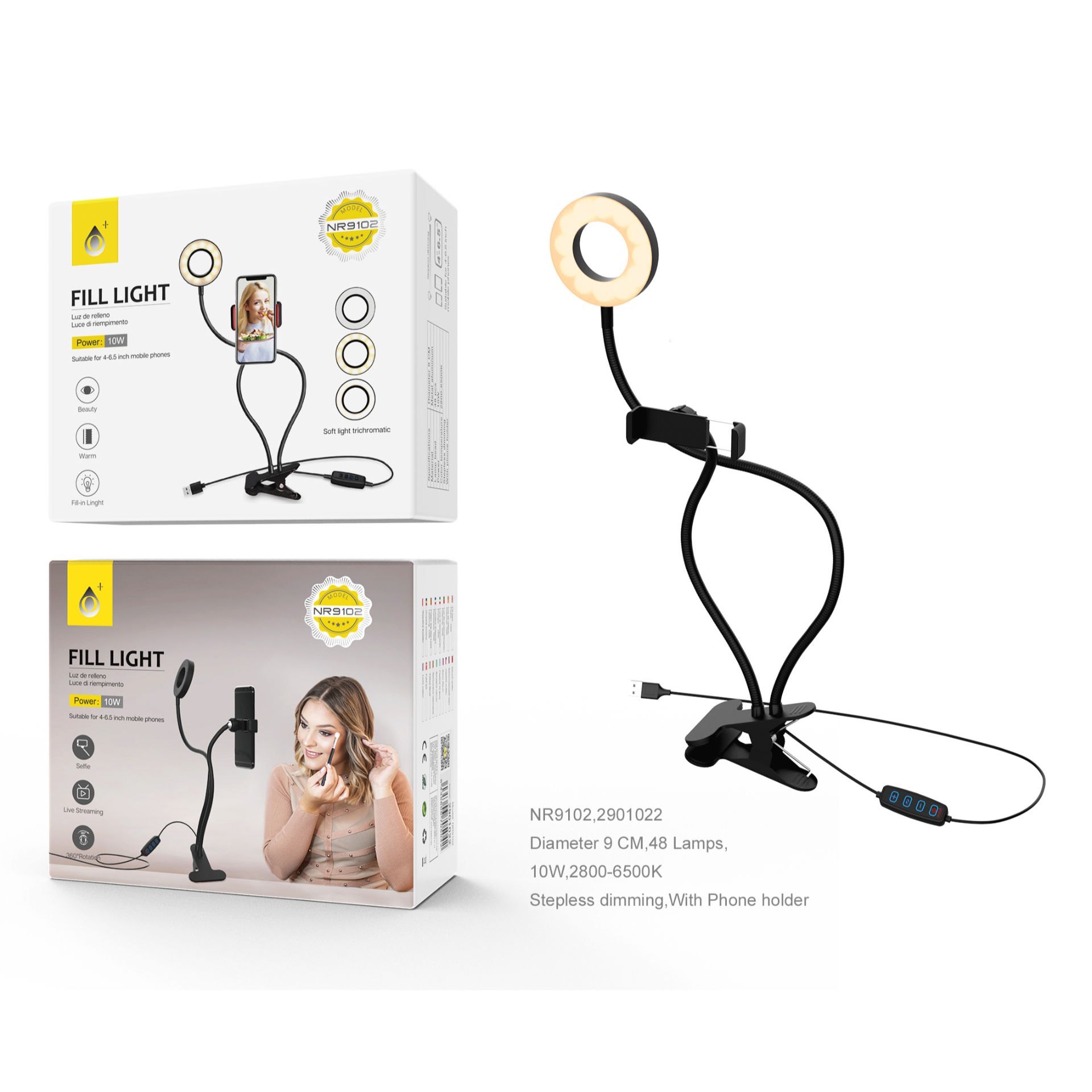 ONEPLUS LUCE LED/SUPPORTO PER CELLULARE 2 IN 1 PER SELFIE/LIVE A COLLO DI CIGNOOne Plus