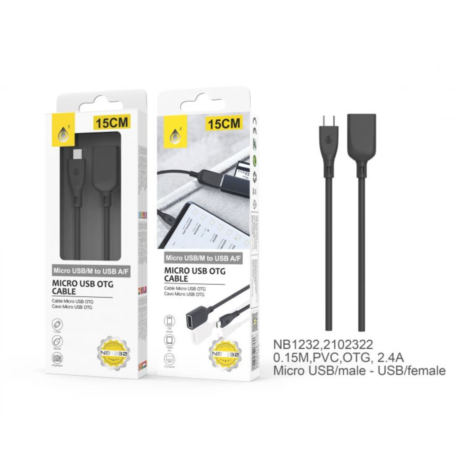 ONEPLUS NB1232, CAVO OTG MICRO USB, 15CM, NEROOne Plus