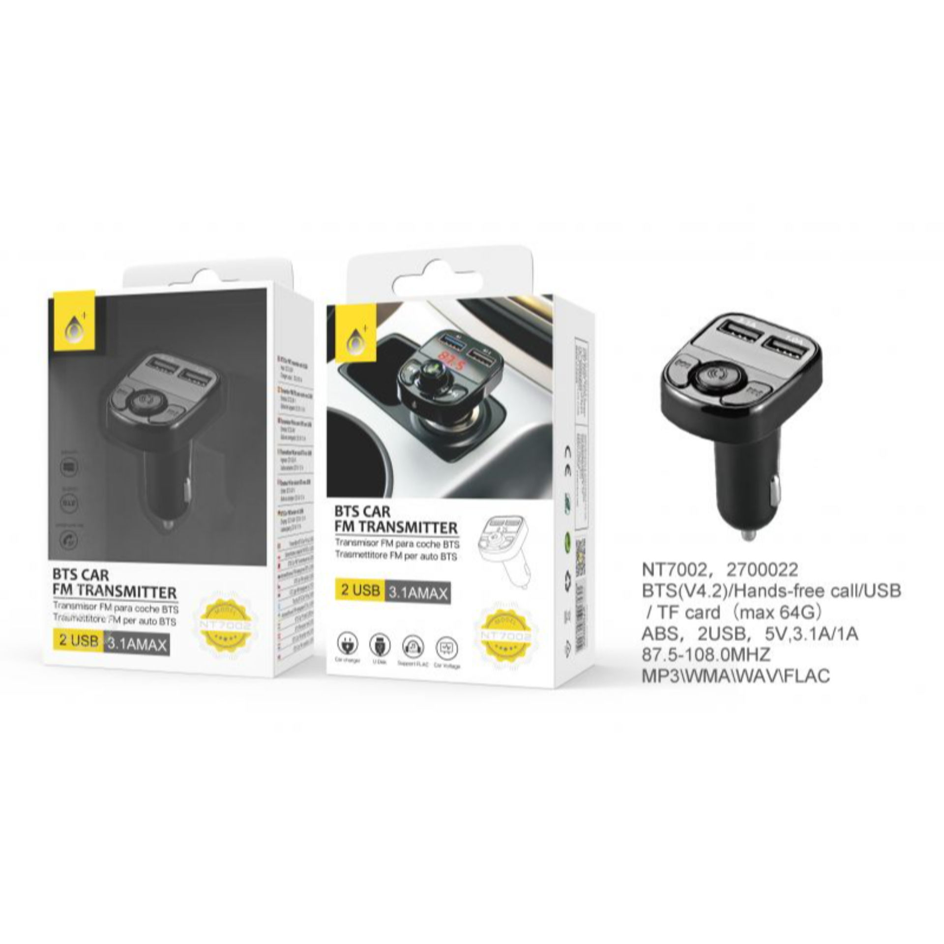 NE NT7002, TRASMETTITORE BLUETOOTH 4.2 FM CON MICROne Plus