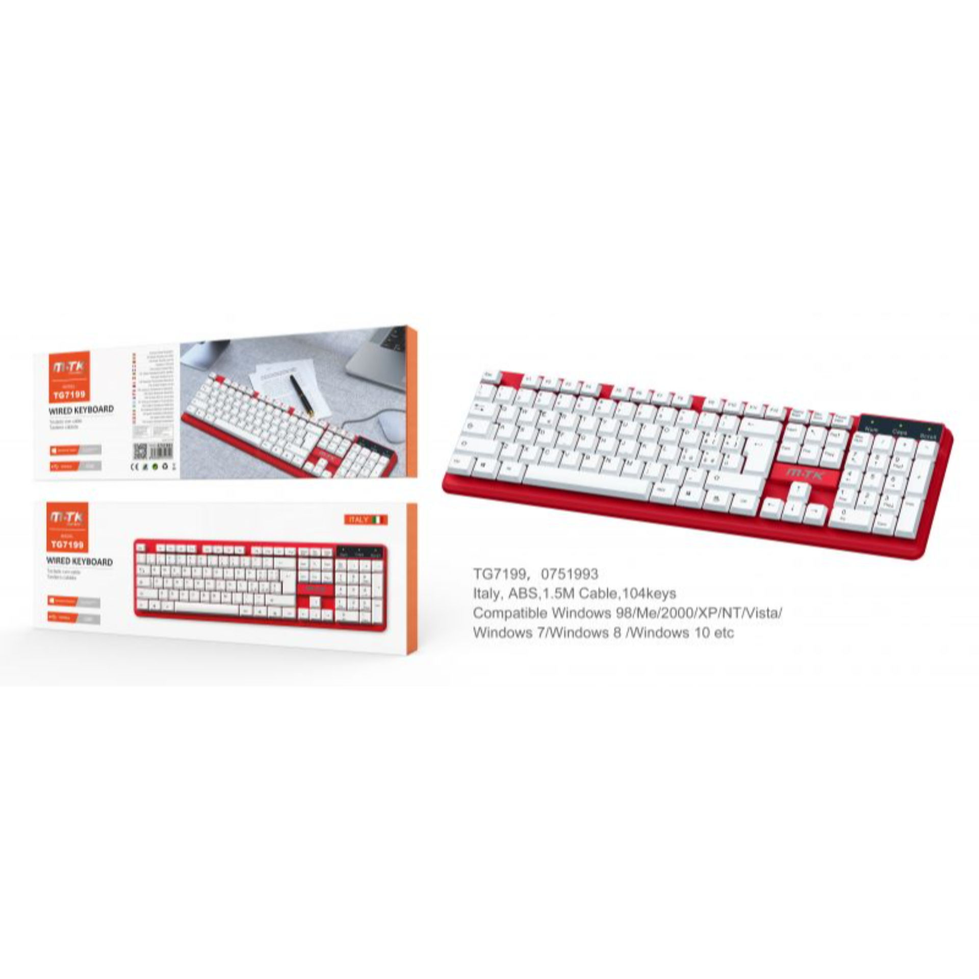 MTK TG7199 TASTIERA CABLATA USB, LAYOUT ITALIANO QWERTY 1.5M ROSSOMTK