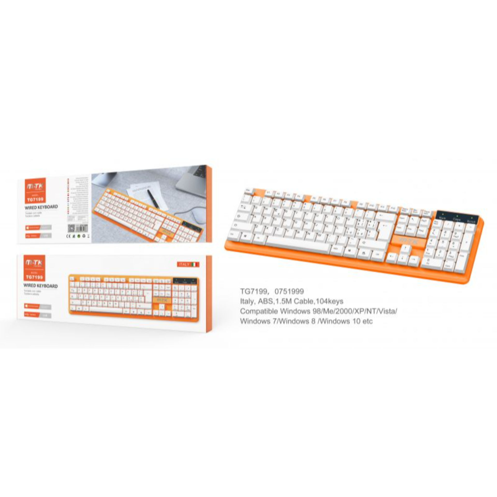 MTK TG7199 TASTIERA CABLATA USB, LAYOUT ITALIANO QWERTY 1.5M ARANCIONEMTK