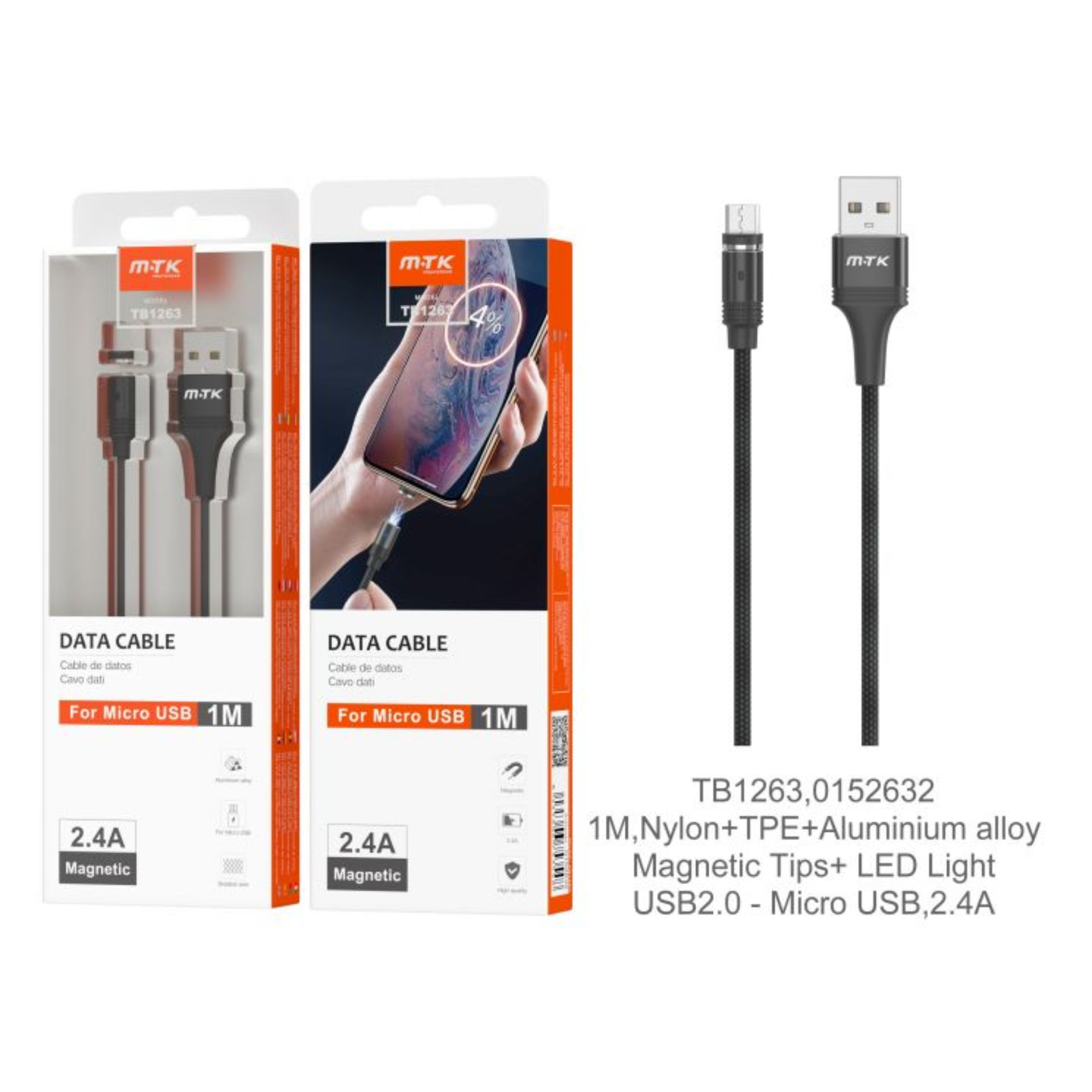 MTK CAVO DATI MAGNETICO MICRO USB 1M, NEROMTK